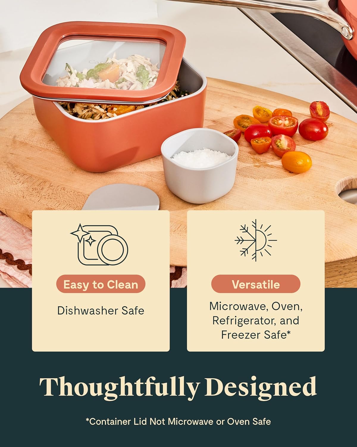 Caraway 2pc Glass Food Storage Set - 4.4 Cup Food Containers (2) - Ceramic Coated - Non Toxic, Non Stick Lunch with Lids - Dishwasher, Oven, & Microwave Safe - Navy