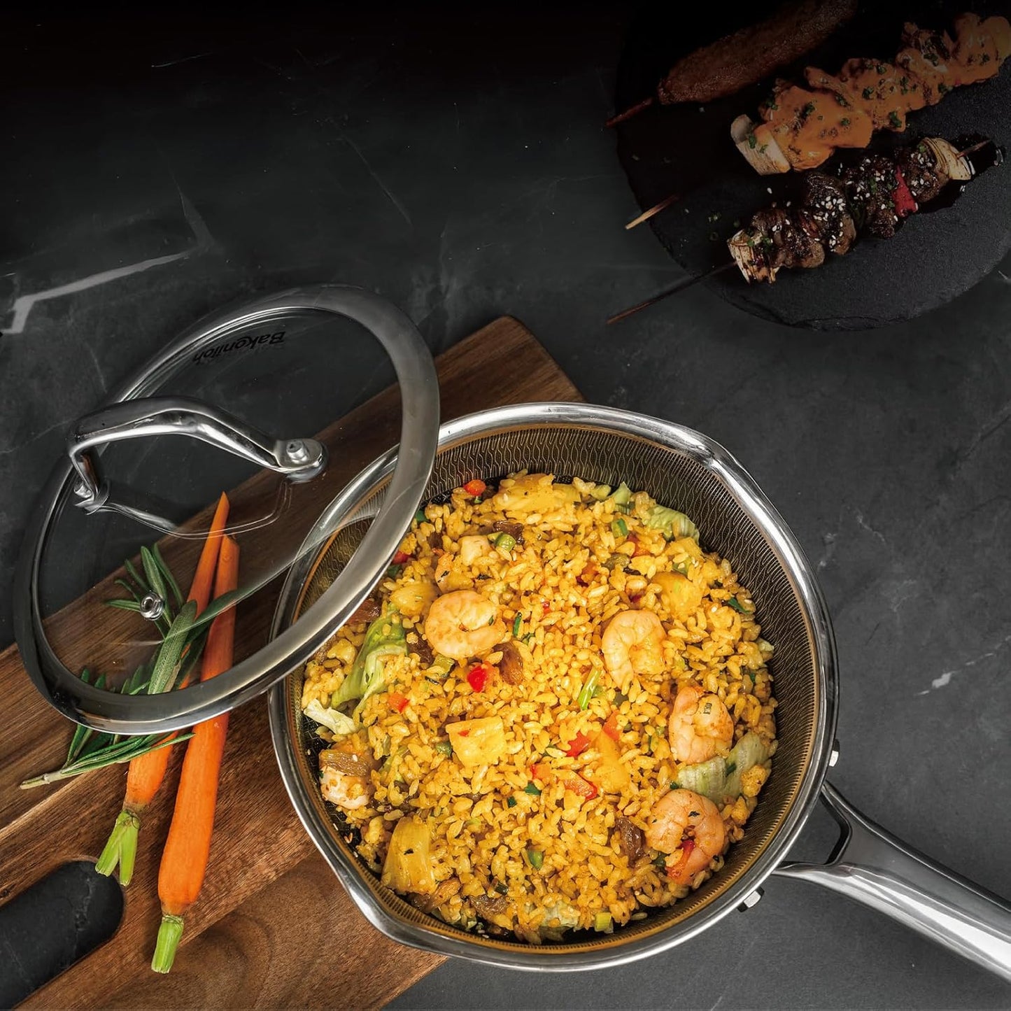 Hybrid Nonstick 4 QT Saucepan with Lid, Stainless Steel Stockpot with Honeycomb Texture,Compatible with All Cooktops,Dishwasher and Oven Safe