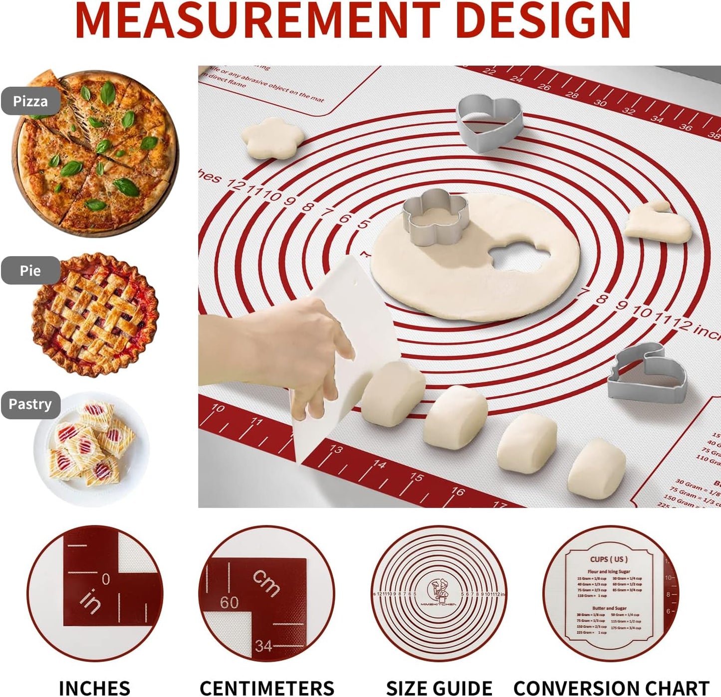 Silicone Baking Mat,Non Stick Pastry Dough Mat for Rolling, Macarons Baking Mat, Pie Crust Bread Pizza Mat, Counter Mat