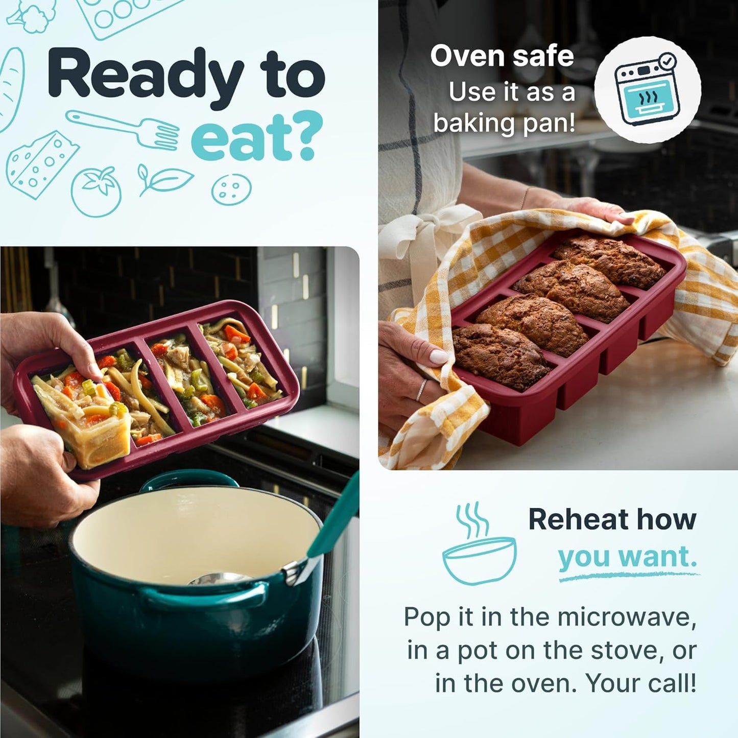 Souper Cubes 1 Cup Silicone Freezer Molds - Soup Cubes Perfect for Storing Broth, Rice, Leftovers and More - Silicone Freezer Trays with Lids for Meal Prep - Cranberry - 1-Pack