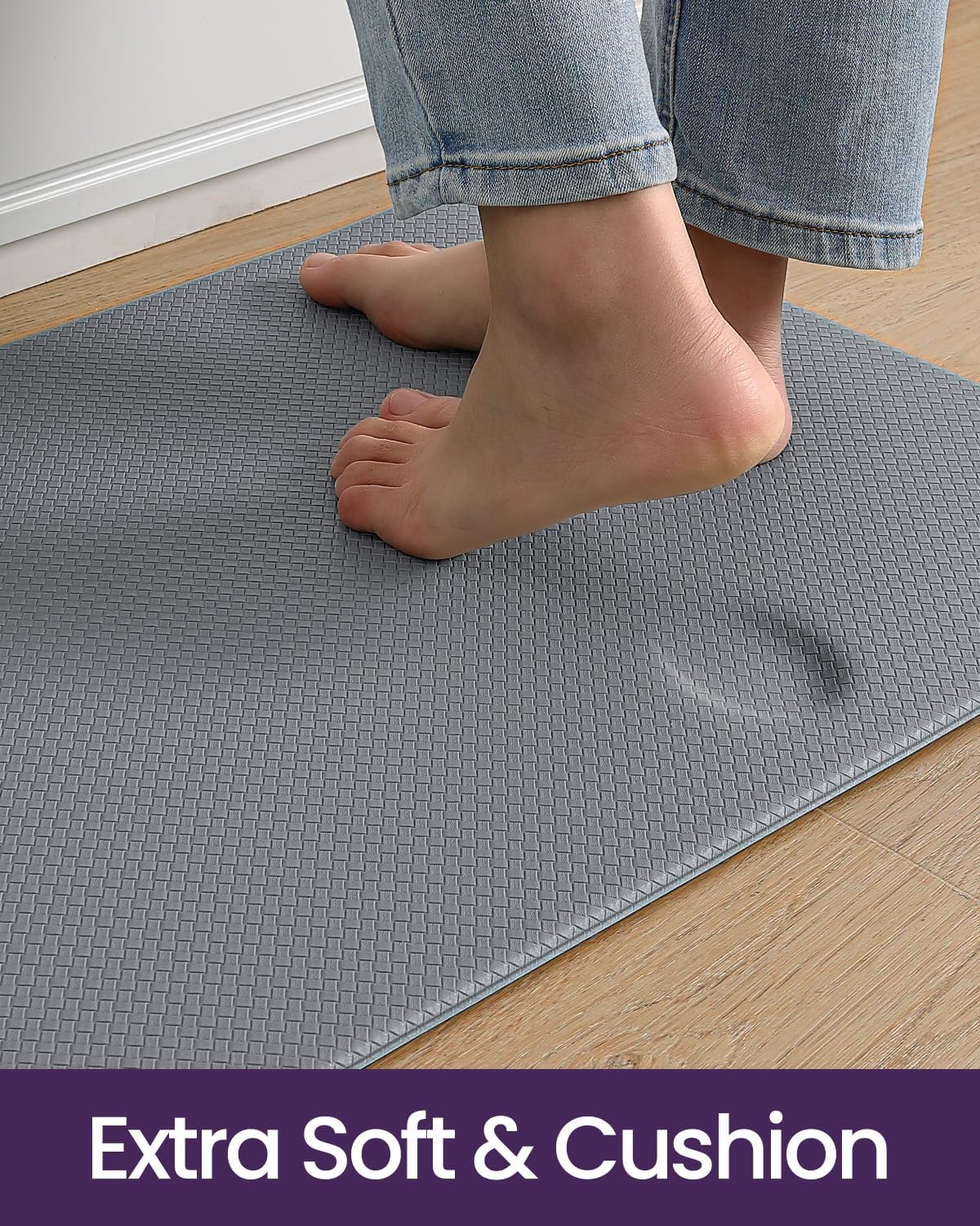 DEXI Kitchen Floor Mats Cushioned Anti Fatigue, 23x86, Large Long Standing Runner Rug Waterproof, Comfort Memory Foam Padded for Front Sink Laundry, Grey