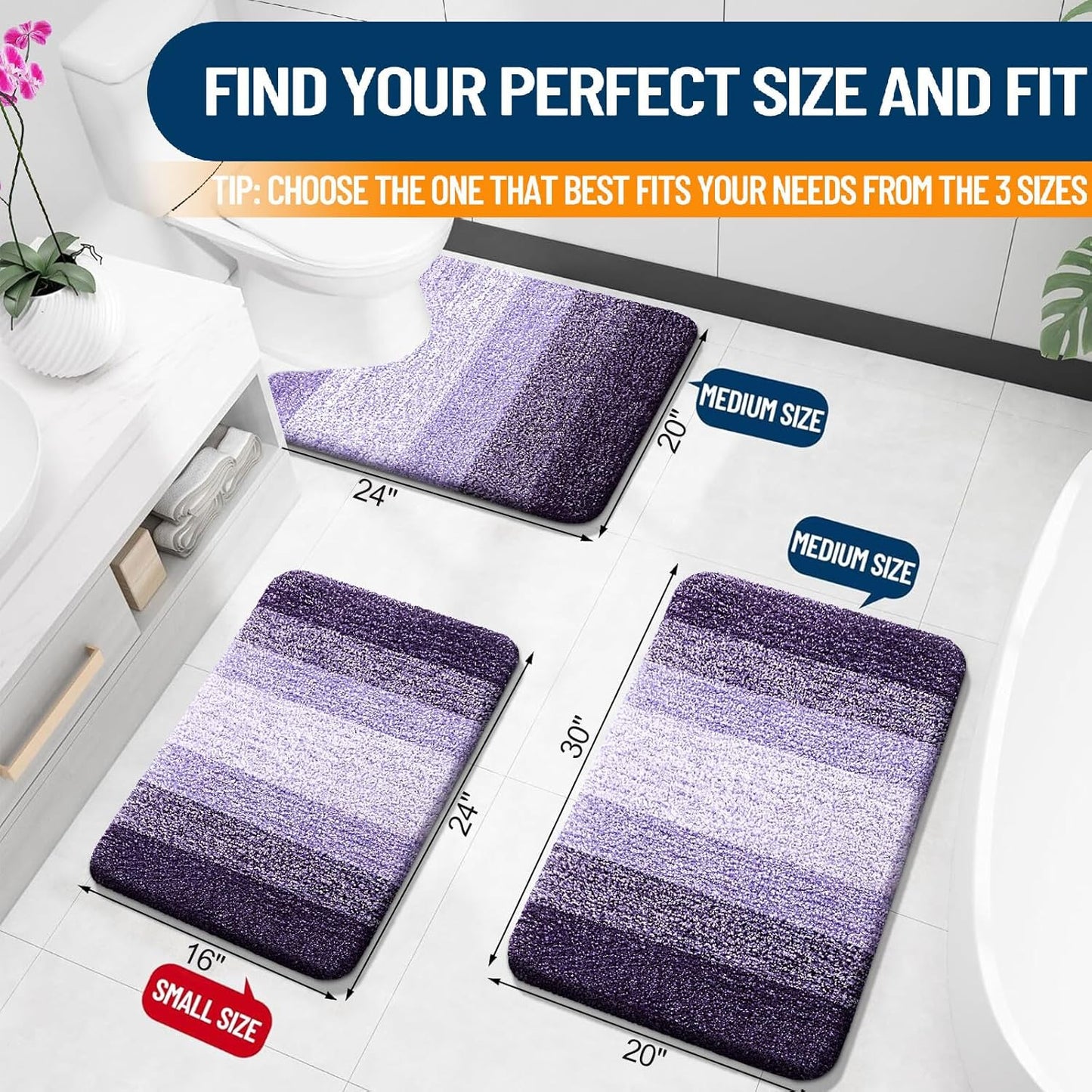 OLANLY Bathroom Rugs Mat 30x20, Extra Soft Absorbent Microfiber Bath Rugs, Rubber Backing, Quick Dry, Machine Washable Bath Mats for Bathroom Floor, Tub and Shower, Home Decor Accessories, Violet