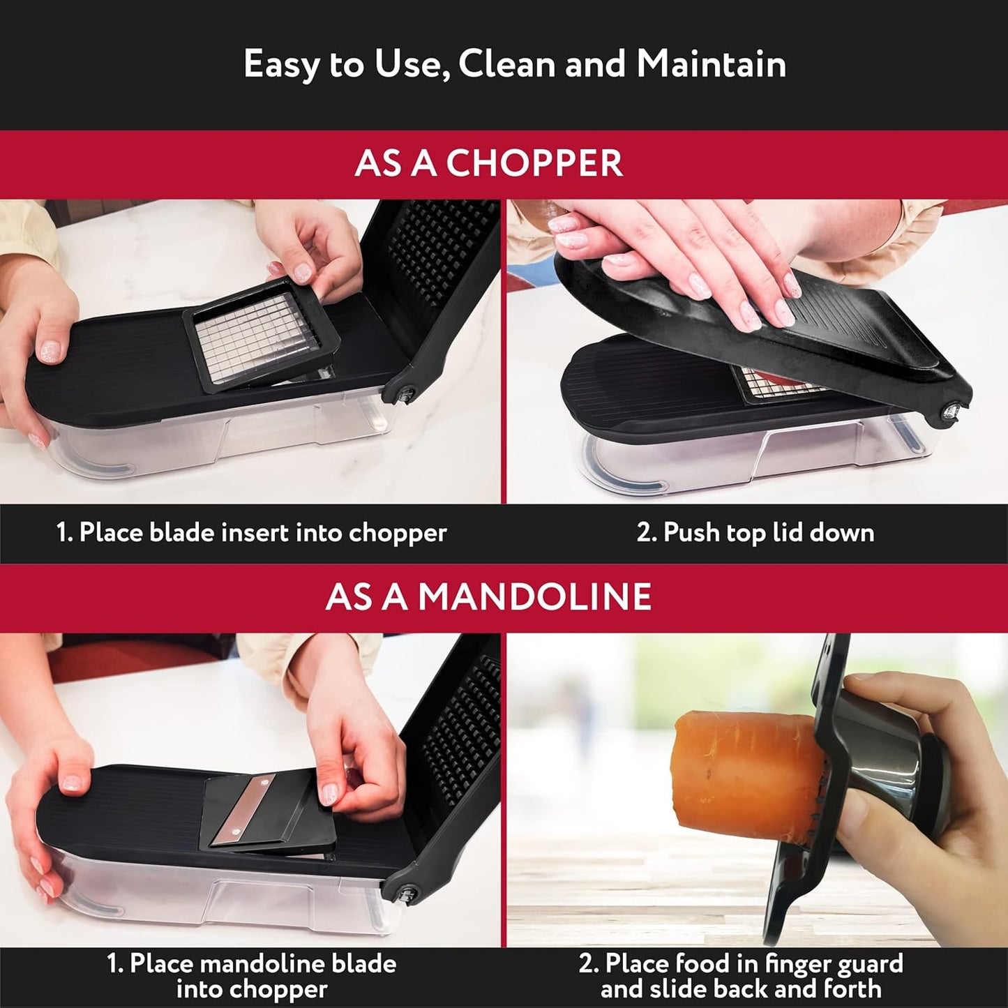 Fullstar Mandoline Slicer for Kitchen - Vegetable Chopper, Onion Potato Food Veggie Fruit Slicer and Cutter with Container, Kitchen Gadgets & Accessories, Home Essentials (6-in-1, Black)