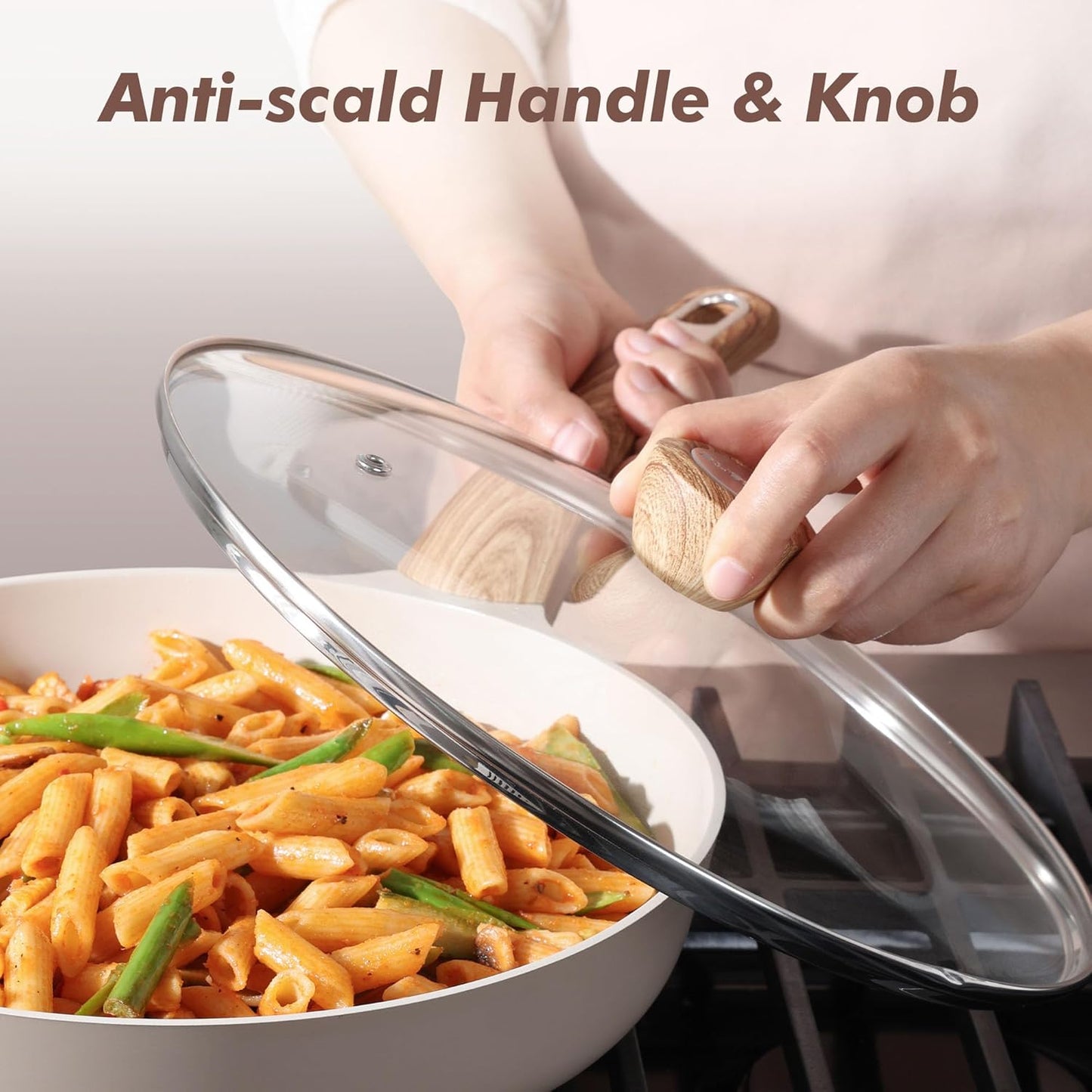 SENSARTE Ceramic Nonstick Frying Pan Skillet with Lid 11inch, Non Stick Pan Omelette Pans, Non-toxic Kitchen Cooking Chef's Pan, Free of Intentionally Added PFOA/PFAS/PTFE, Induction Compatible, Taupe