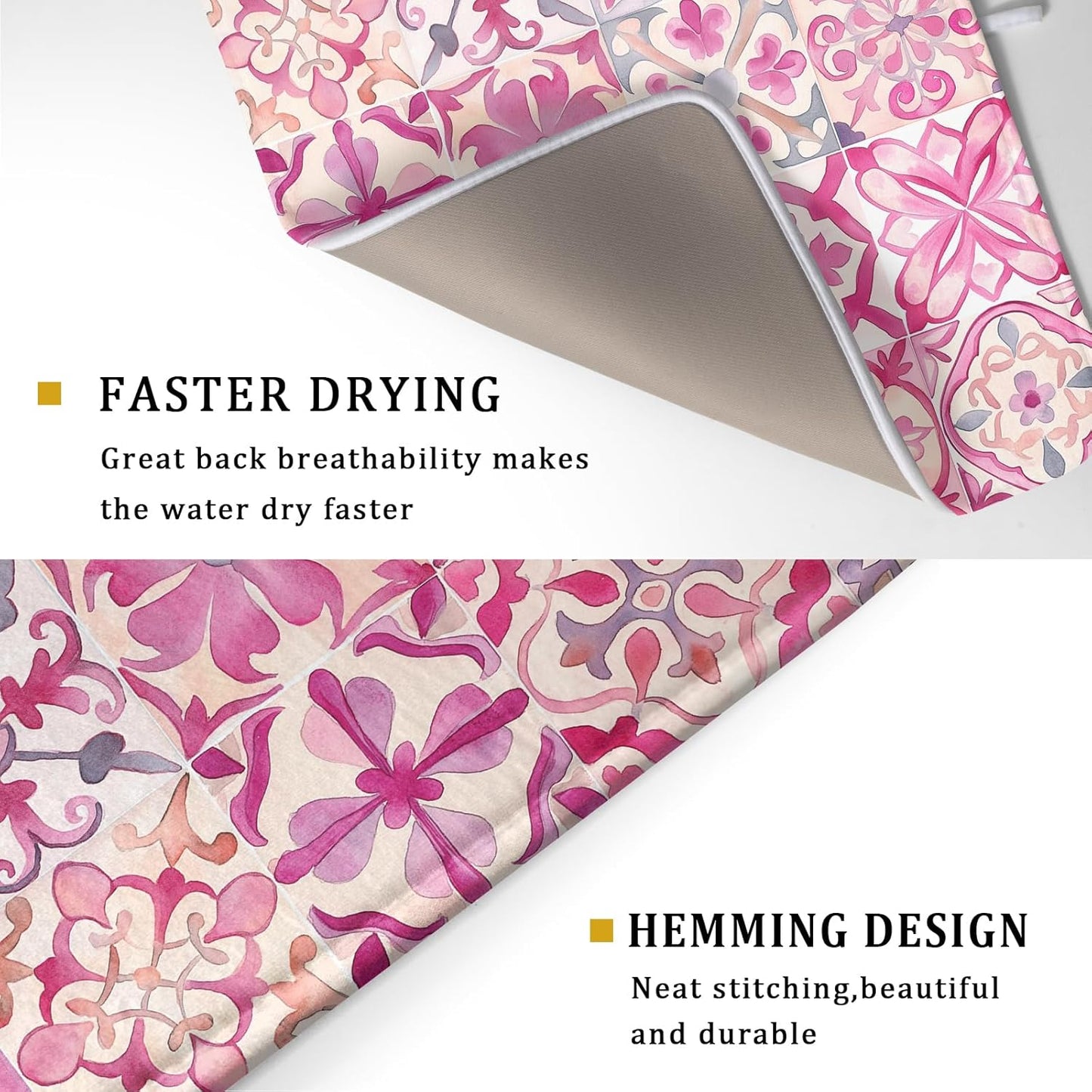 Pink Mexican Tiles Dish Drying Mat Absorbent Microfiber Dish Drying Pad for Kitchen Multi-use Large