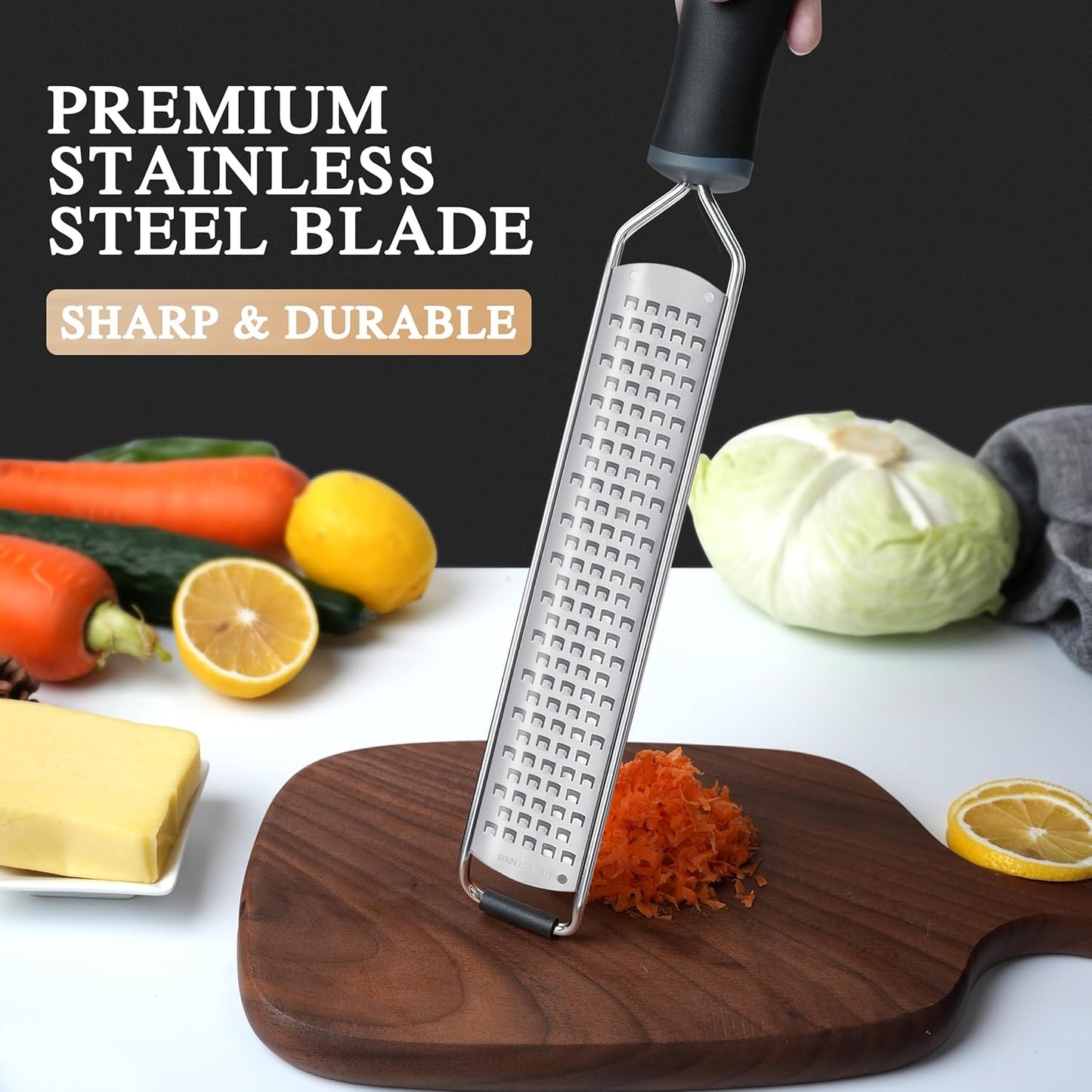 ALLWIN-HOUSEWARE Cheese Grater Zester Set of 5, 304 Stainless Steel with TPE Handle Kitchen Grater & Peeler & Slicer for Cheese, Lemon, Ginger, Garlic, Nutmeg, Fruits, Vegetables, Chocolate