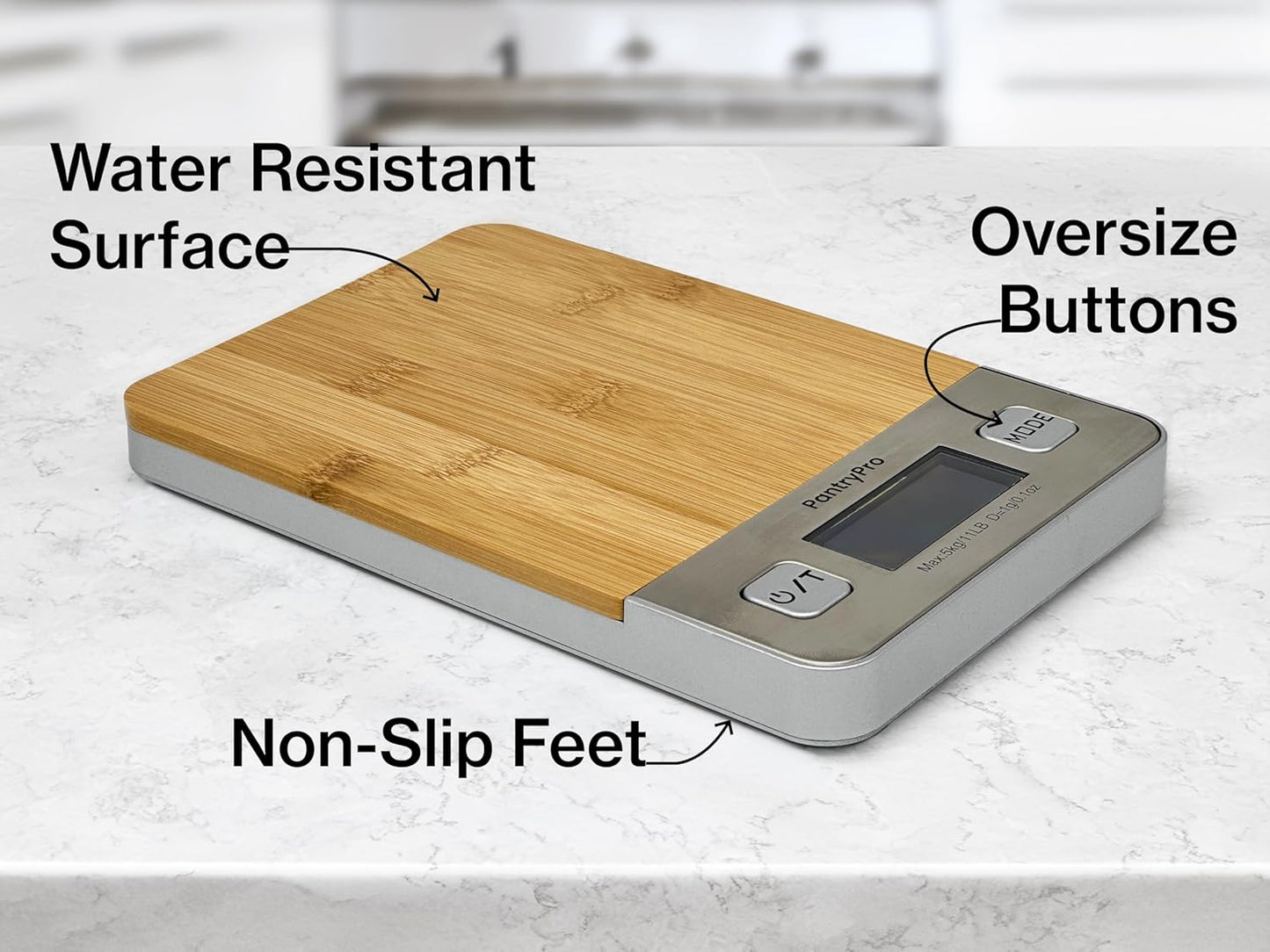 PantryPro Bamboo Platform Digital Kitchen Scale - 11 pounds Capacity LCD Display Grams and Ounces AAA Battery Included (Natural)