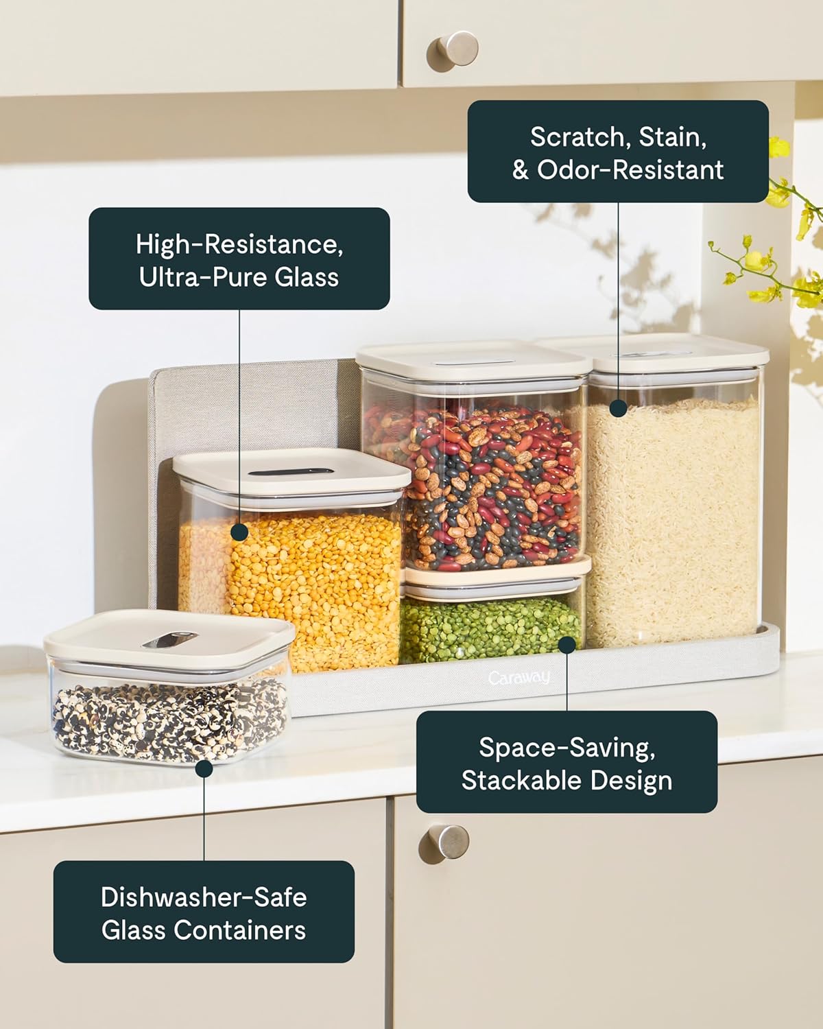 Caraway 2.5qt Glass Airtight Food Storage Container with Lid – Non-Toxic, BPA-Free Kitchen Storage Container – Stackable, Space-Saving Airtight Container for Dry Goods and More - Perracotta