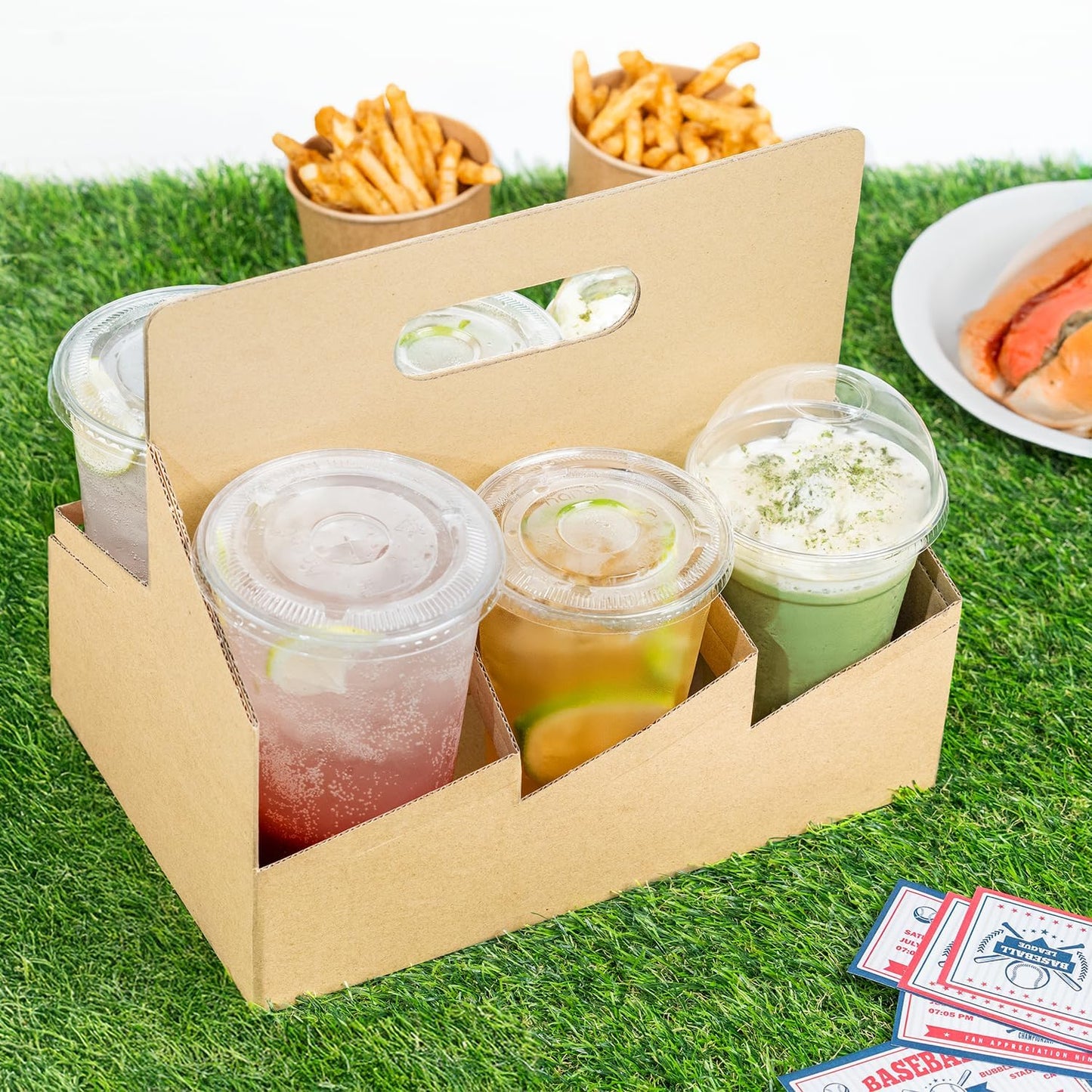 Karat [100ct Drink Carrier with Handle - Sturdy Paperboard Kraft Coffee Cup Carrier for Hot/Cold Beverages, Fits 10-32 oz Cups - Eco-Friendly, Disposable To-Go Drink Holder (6-Cup)