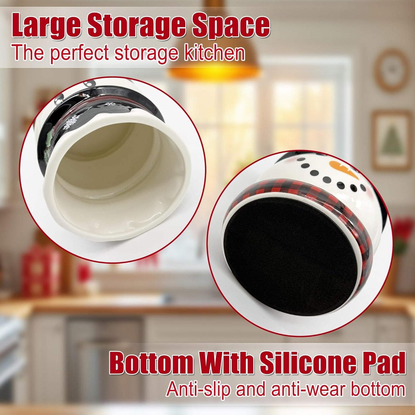 pinata Christmas Kitchen Decor Ceramic Snowman Utensil Holder, Cute Christmas Utensils Holder, Xmas Ceramic Utensils Crock for Rustic Farmhouse Indoor Kitchen Decorations(6.3 Inches)