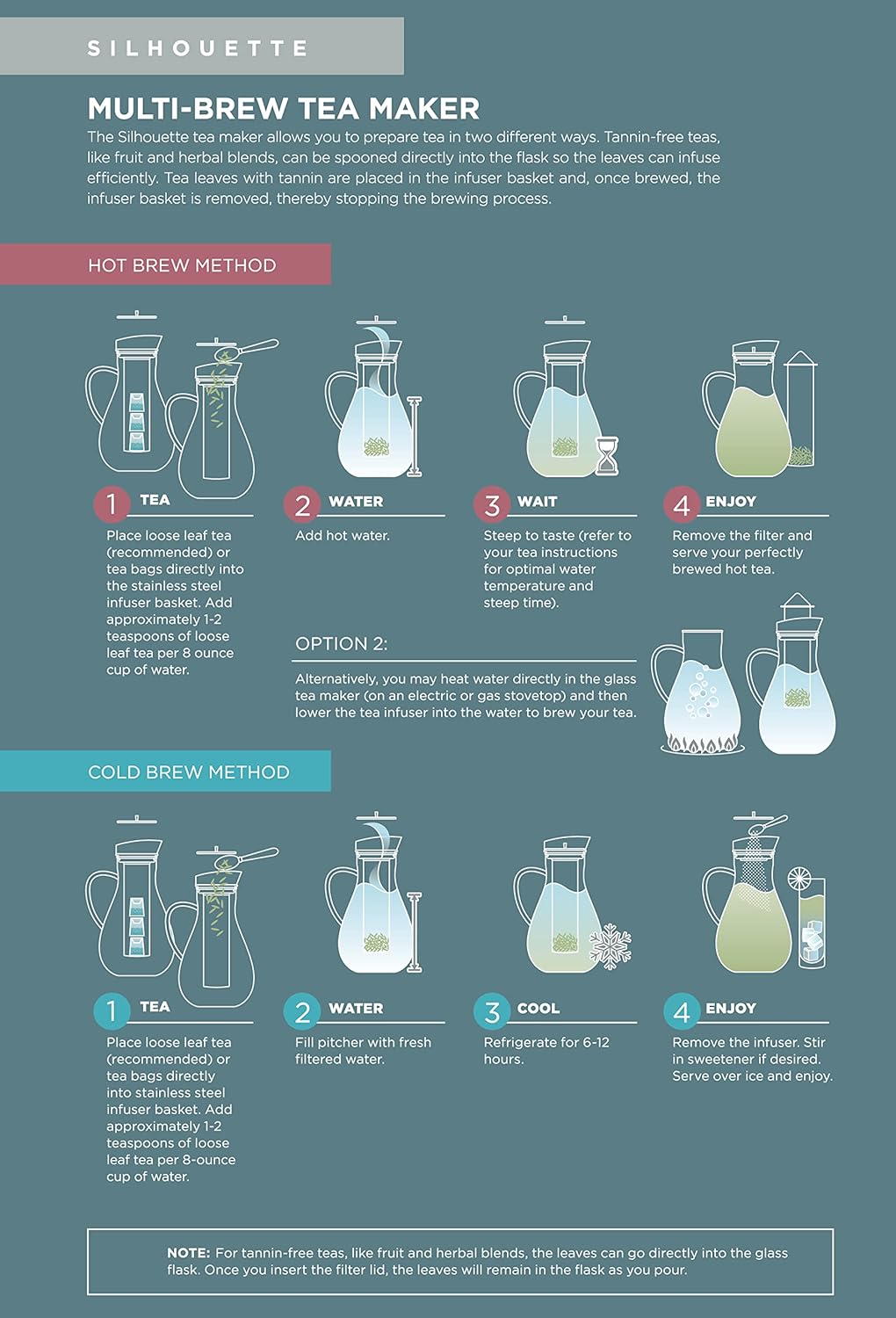 Teabloom Large Multi-Brew Glass Teapot + Kettle + Pitcher (68 OZ / 2.0 L / 8 CUPS) – Brew and Serve Hot Tea, Iced Tea, Cold Brew Tea and Fruit Infused Water – Silhouette Tea Maker