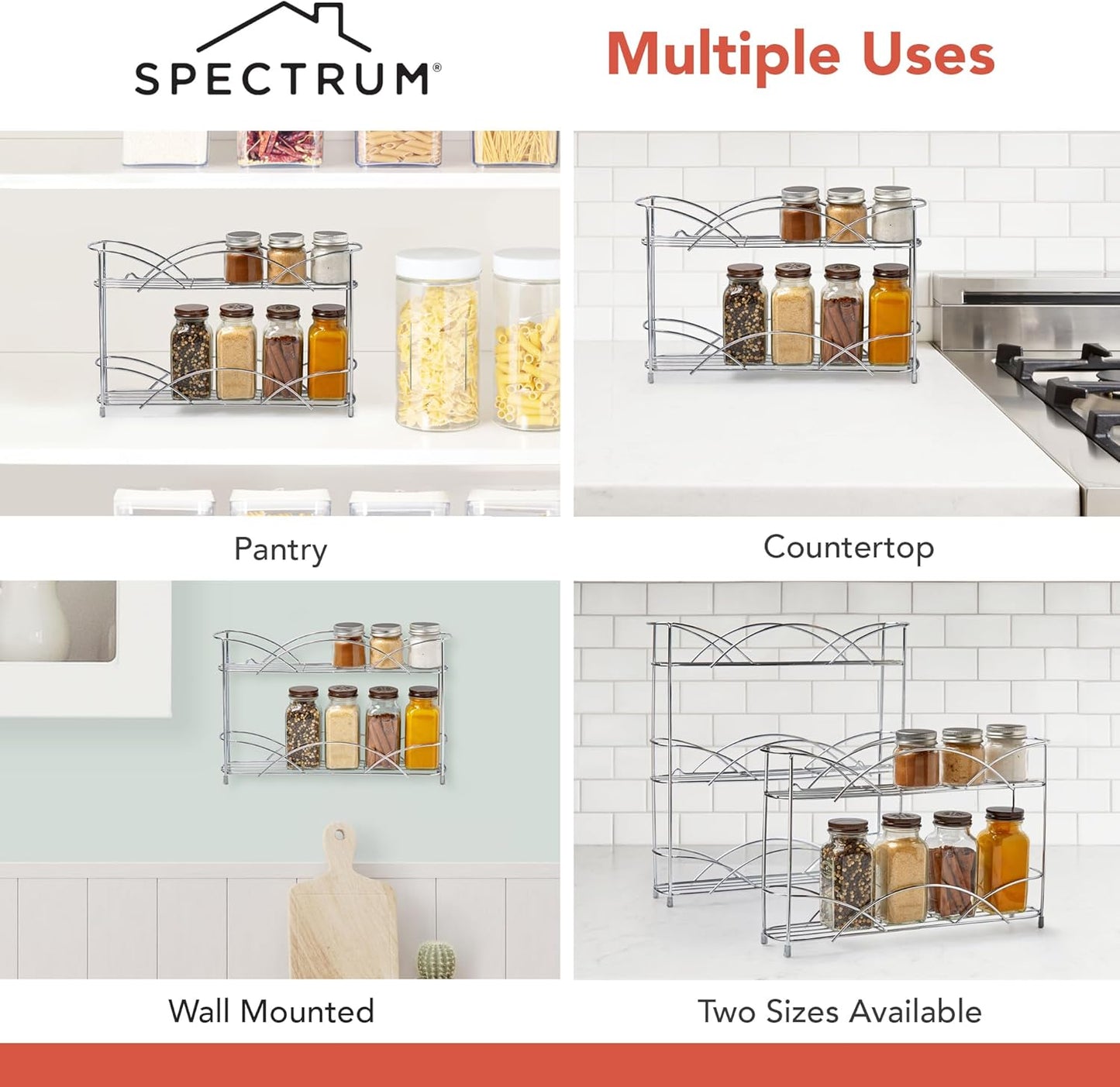 Spectrum Diversified Countertop 2-Tier Spice Rack, Chrome