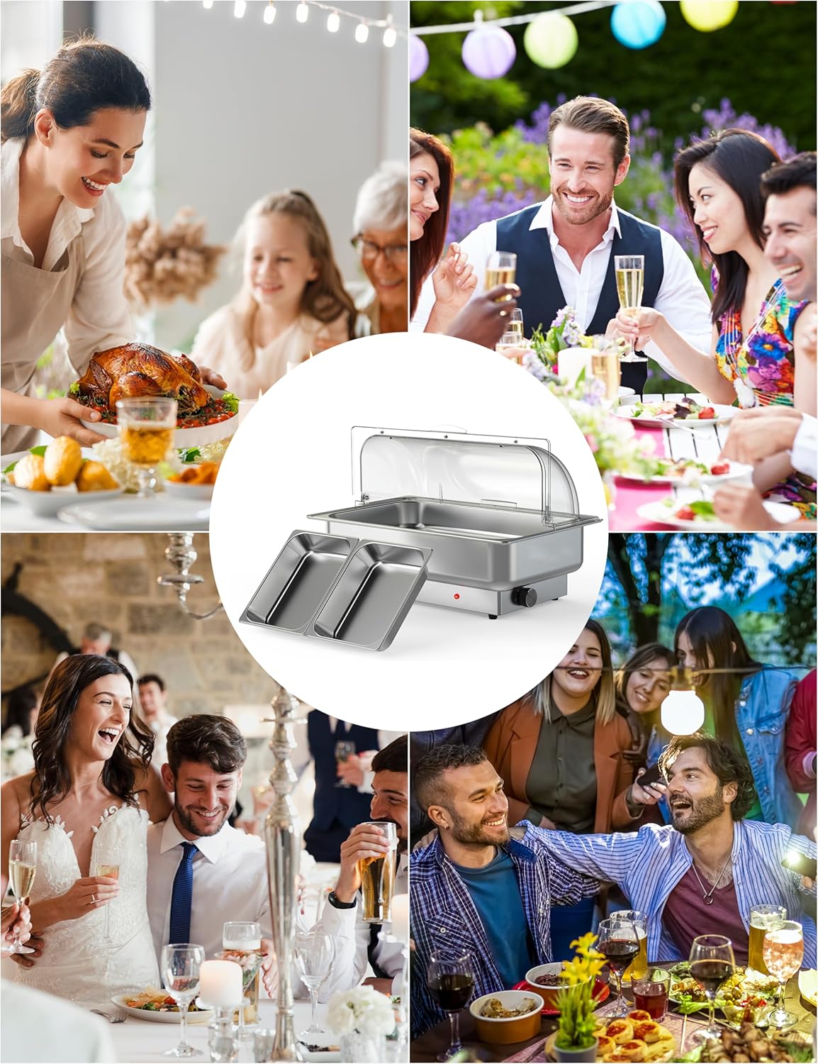 Chafing Dish Electric Buffet Set,9QT Stainless Steel Food Servers and Warmers with 1 Full-Size Pan & 2 Half-Size Pan for Wedding and Parties