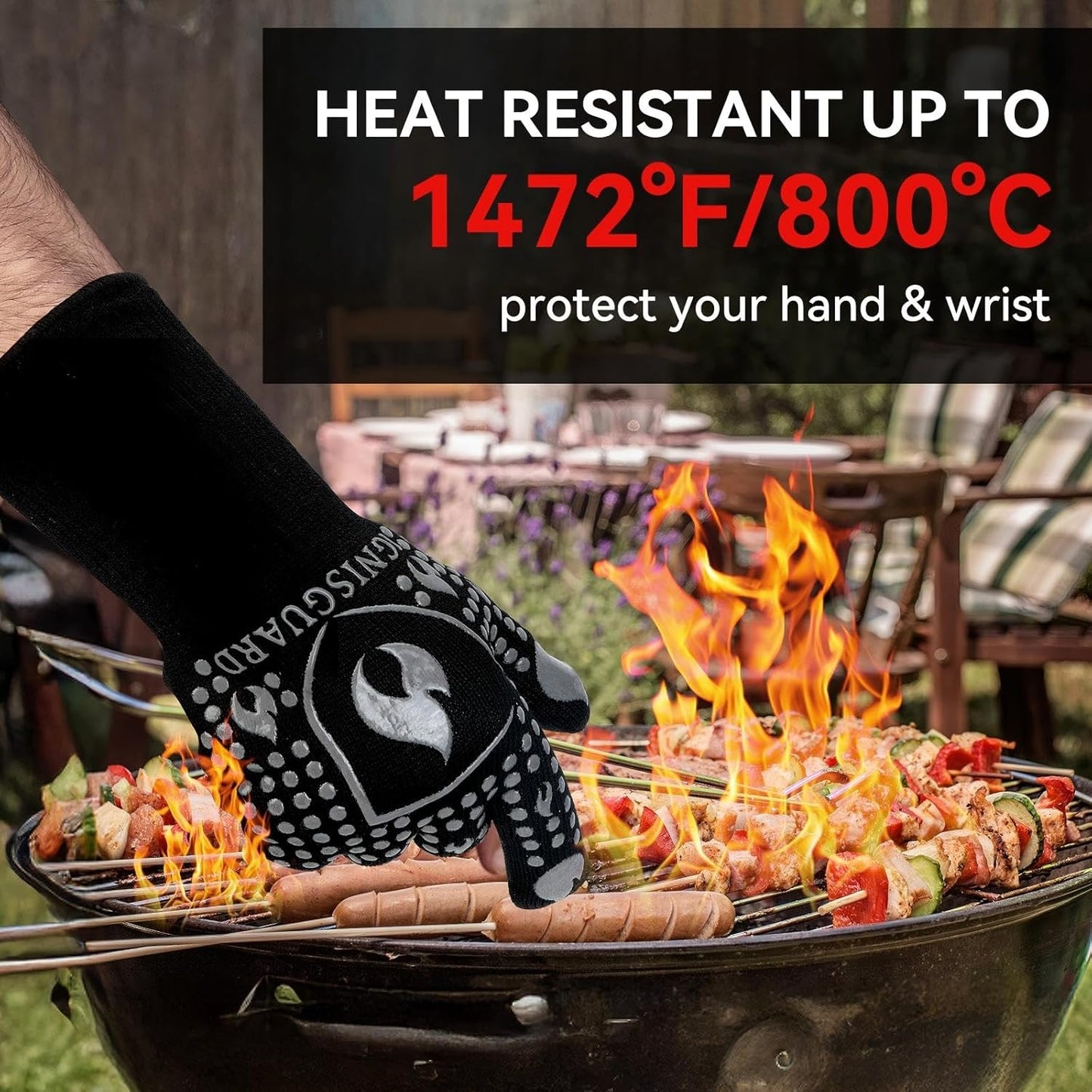 BBQ & Grill Gloves, Oven Gloves, 1472°F Silicone Oven Mitts Heat Resistant Grilling Gloves Fireproof Non-Slip for Barbecue Cooking Baking Smoking, 1-Pair Gray（L）