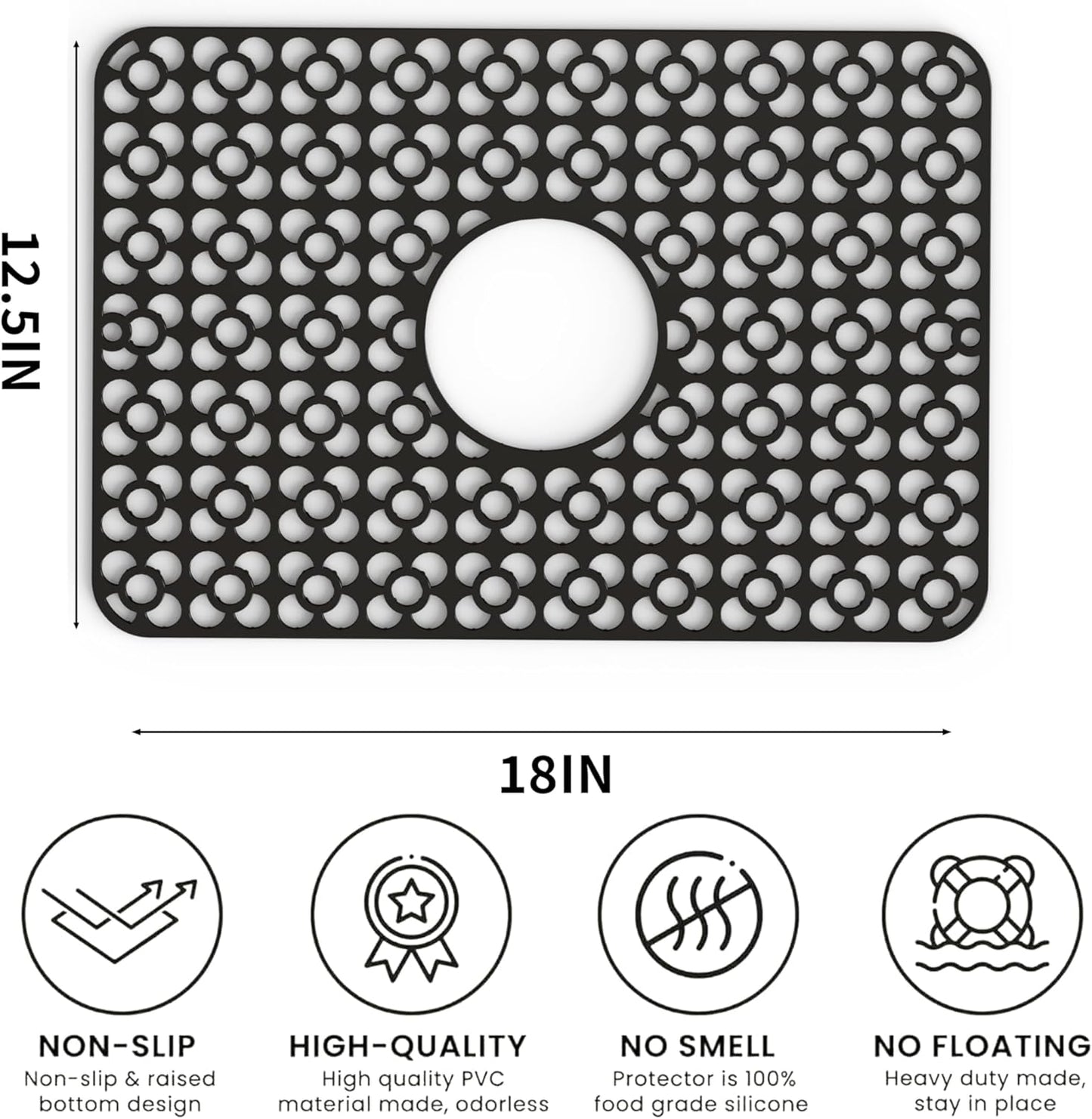 WAFT YEARN Sink Mats Sink Protectors Dish Racks Dishwasher Safe Grid Mats for Kitchen Sink Silicone Protect Sink from Stains Damage Scratches Non Slip Heat Resistant Rust Resistant 18"X12.5" Black