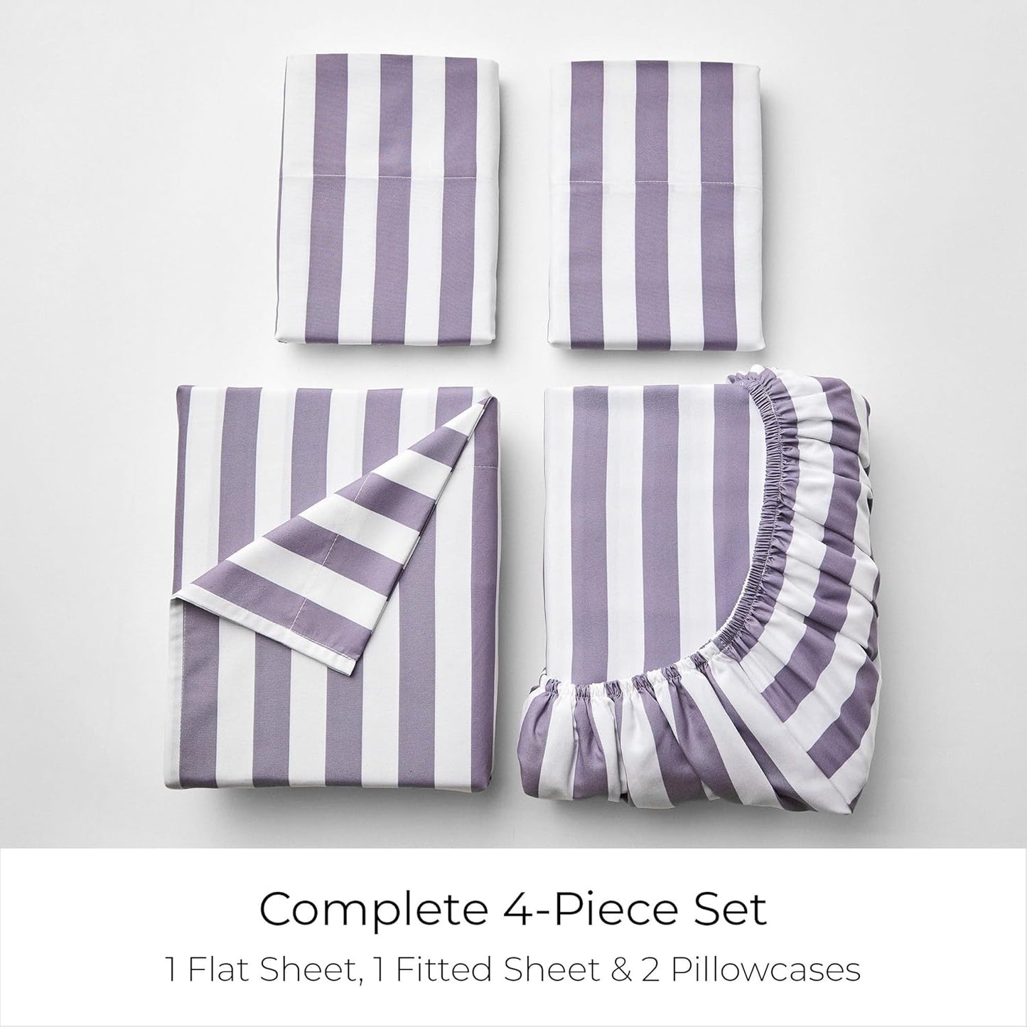 Mellanni Full Sheets Set - 4 PC Iconic Collection Bedding - Hotel Luxury, Extra Soft, Cooling Bed Sheets - Wrinkle, Fade, Stain Resistant (Full, Oxford Stripe Hazy Lilac)