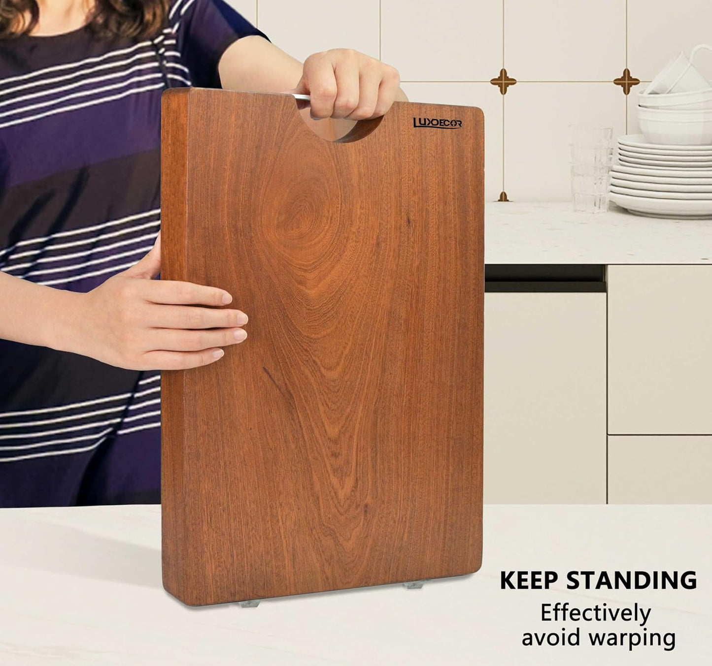 Real Solid Wood Cutting Board- Single Piece Wooden Cutting Board No Splicing&Glue, Sapele Wood Cutting Boards Of 15 * 11 * 1 in Heavy Duty