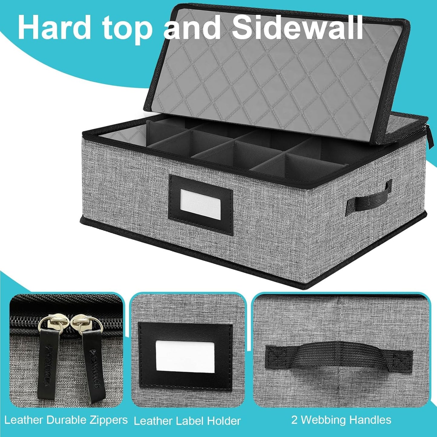 2PACK Quilted Mug Cup Storage Box-China Storage Containers Hard Shell,Cup Storage Containers with Lid for Moving Transport,Kichen Dinnerware Storage