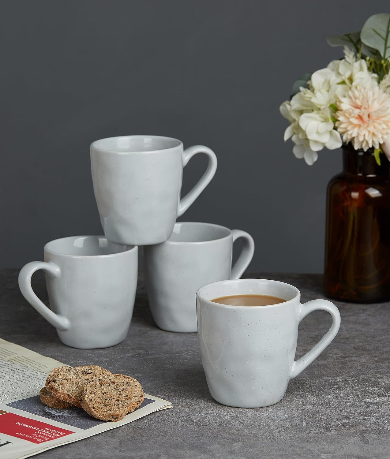 famiware Mars 4 Pieces Coffee Mug, 14 oz Tea Mug, Catering Mugs with Handle for Coffee, Tea, Cocoa, Milk, Light Gray