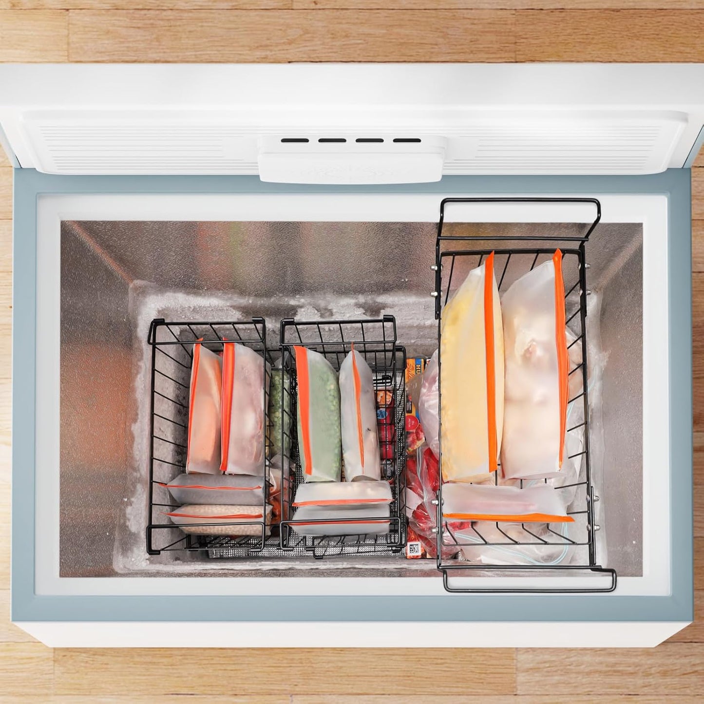 iSPECLE 10 Pack Freezer Bags - 3 Pack Gallon Bags 4 Pack Sandwich Bags 3 Pack Snack Bags BPA-Free Reusable Freezer Bags with Stand-Up Bottom and Label, Leakproof to Keep Frozen Food Fresh, Orange