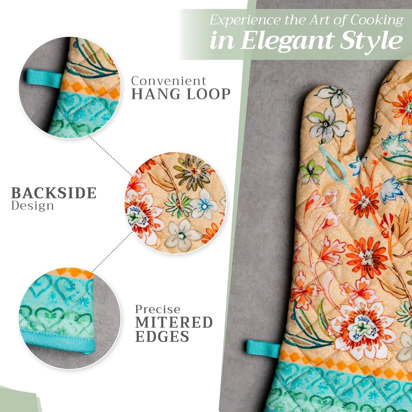 Maison d' Hermine Oven Gloves 100% Cotton Oven Mitt 7" x 13" with Loop Heat Resistant, BBQ, Cooking Gloves, Baking, Grilling, Kitchen, Handling Hot Pans Spring/Summer (Pack of 1, Luxury Loft – Peach)