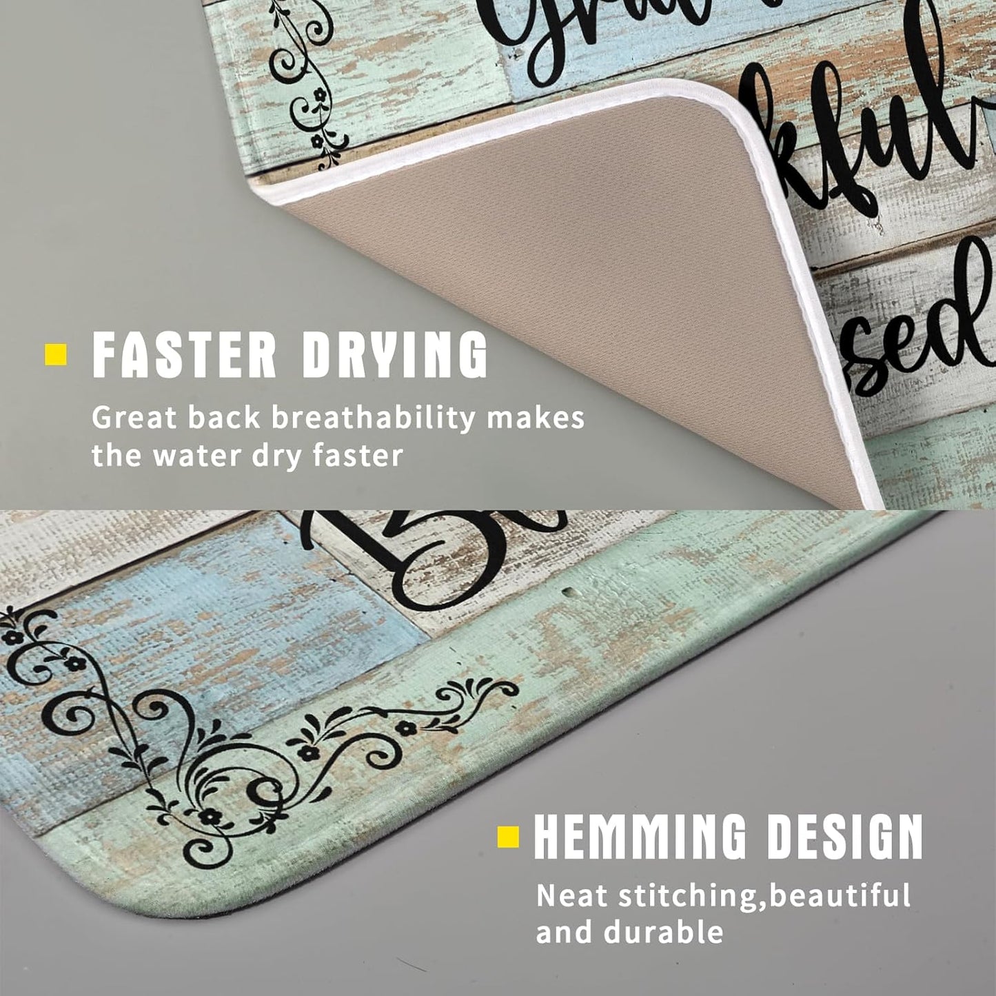 Rustic Wood Dish Drying Mat 16x18 Inch Grateful Thankful Blessed Kitchen Drainer Mats Absorbent Microfiber Rack Holder Countertop Pad