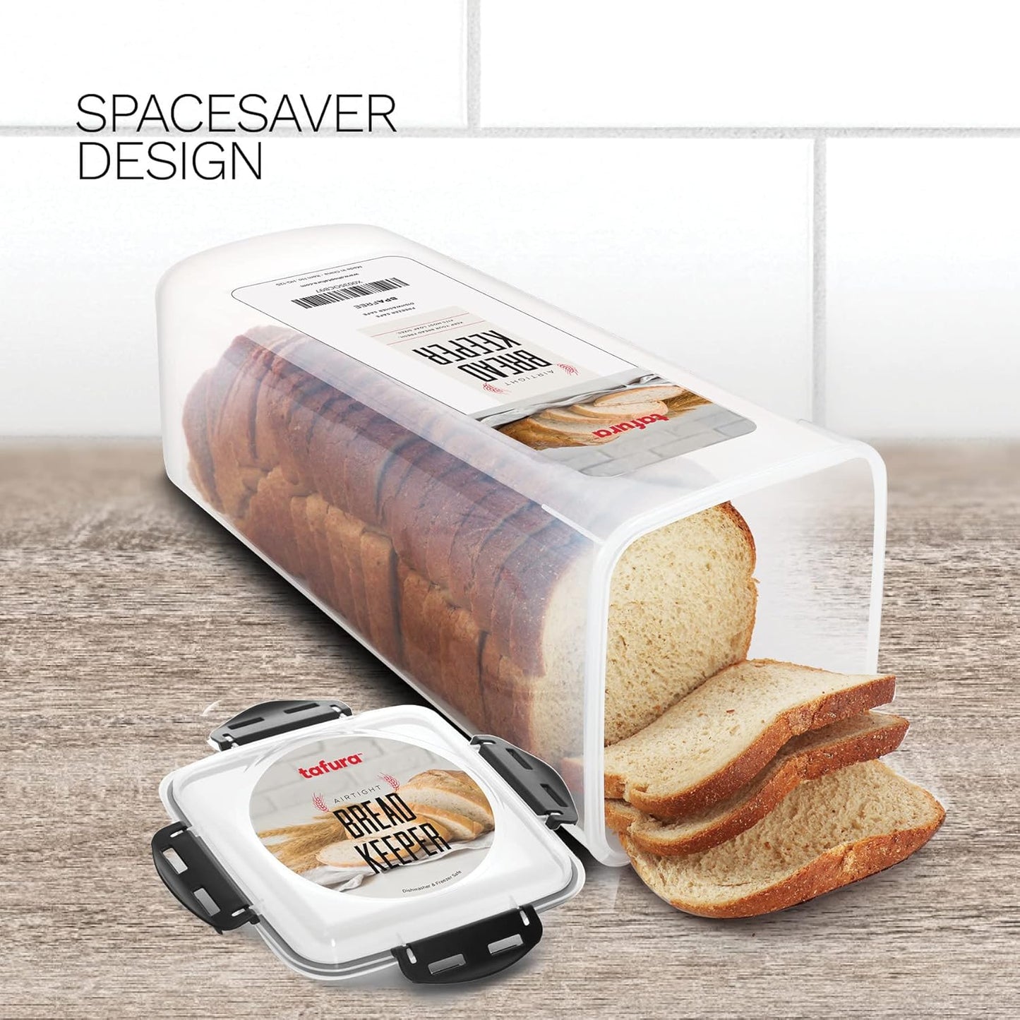 Tafura Bread Container - 2 Pack 5 Liter BPA Free Plastic Bread Box - Container/Holder for Homemade Loaves and Baked Goods with Black Airtight Lid