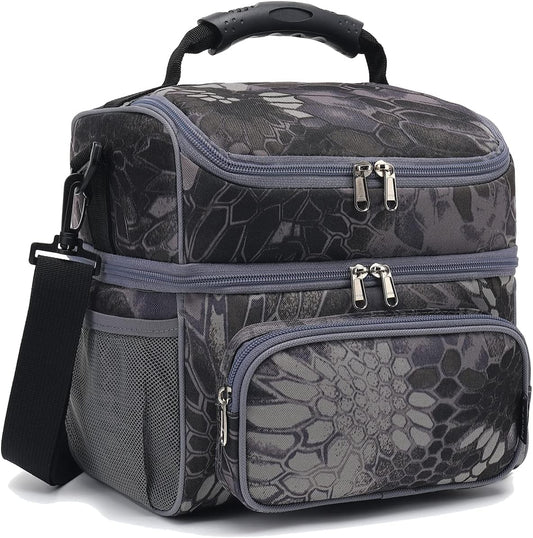 FlowFly Double Layer Cooler Insulated Lunch Bag Adult Lunch Box Large Tote Bag for Men, Women, With Adjustable Strap,Front Pocket and Dual Large Mesh Side Pockets