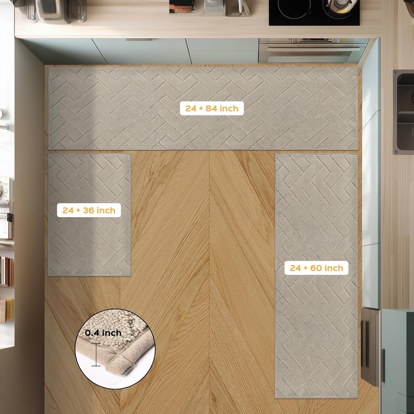 Machine Washable Kitchen Rugs 24" x 70", Non-Slip Kitchen Runner Rugs Mats for Floor, Absorbent Comfort Standing Mats for Kitchen, Sink, Laundry and Hallway, Rolled Packaging, Taupe