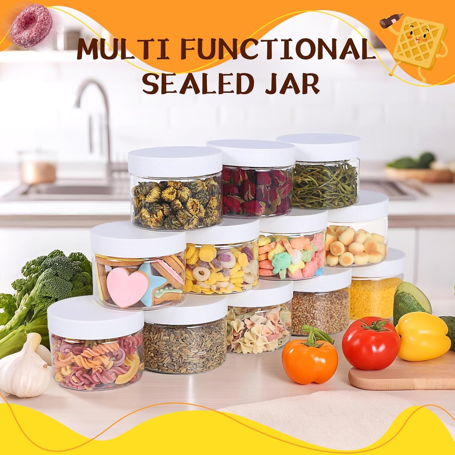 72pcs 4 oz Plastic Containers with Lids Labels Leak Proof BPA Free Airtight Refillable Clear Small Containers Storage Jars for Storing Dry Food Slime Honey Jam,white