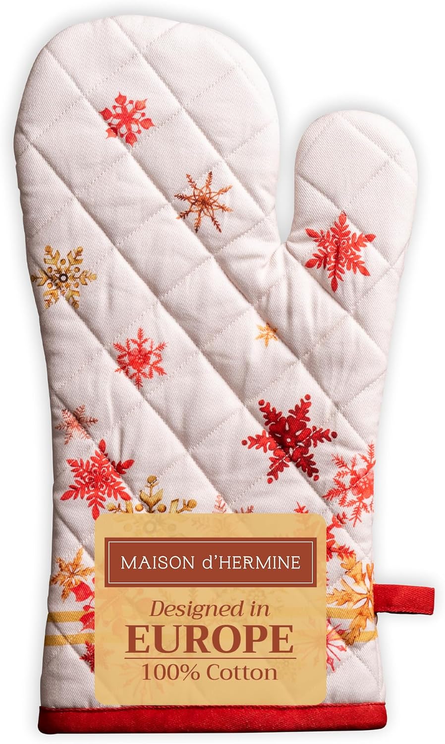 Maison d' Hermine Oven Gloves 100% Cotton Oven Mitt 7" x 13" with Loop Heat Resistant, BBQ, Cooking Gloves, Baking, Grilling, Kitchen, Handling Hot Pans (Pack of 1, Crystal Star)