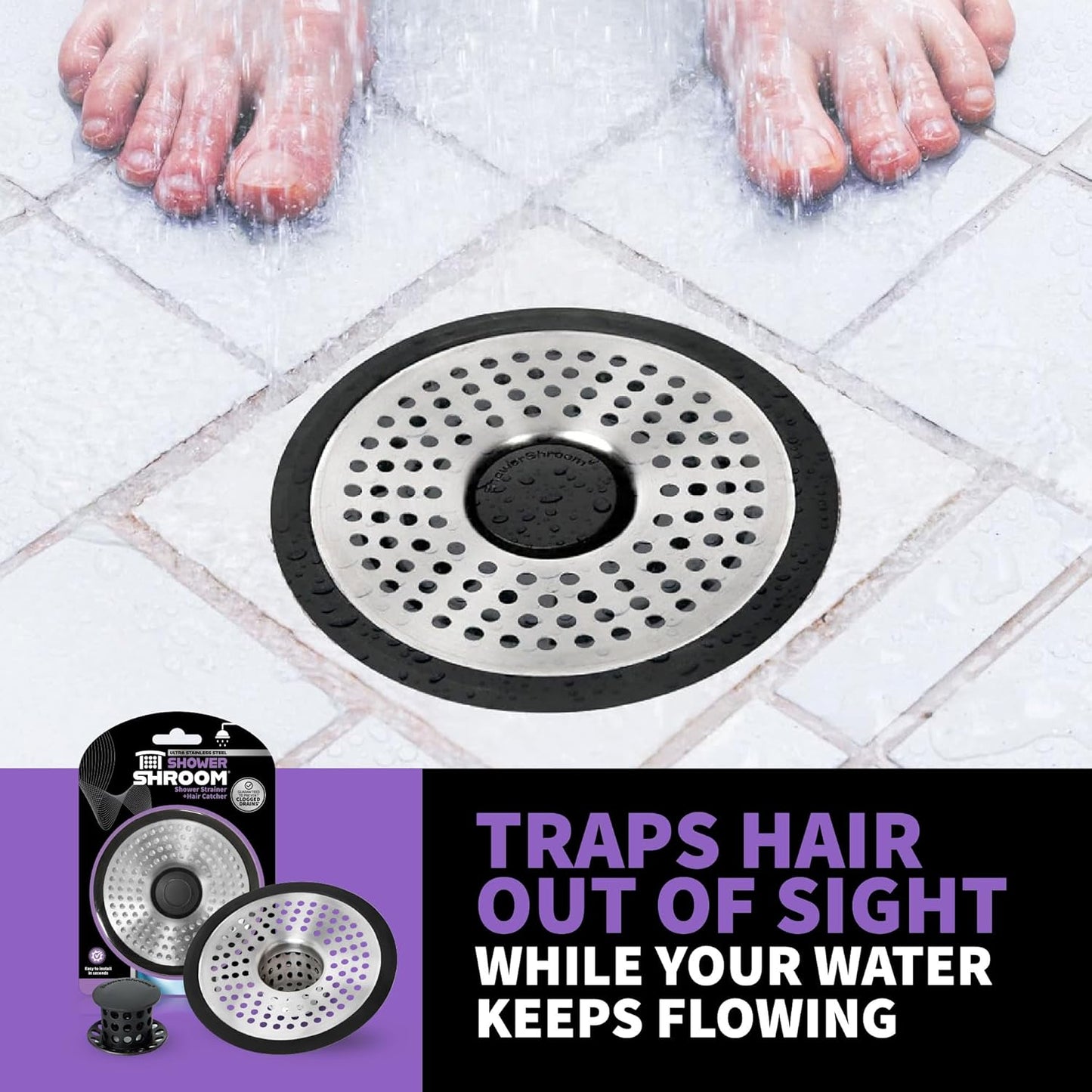 ShowerShroom SHSULT755 Ultra Revolutionary Shower Hair Catcher Drain Protector, No Size, Stainless