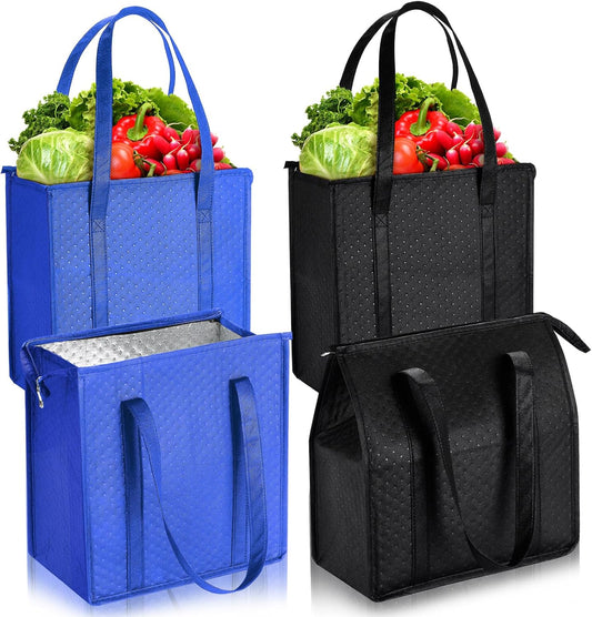 Paterr 4 Pcs Insulated Grocery Bags Large Reusable Insulated Cooler Bags with Zipper Top Shopping Totes for Hot or Cold Food