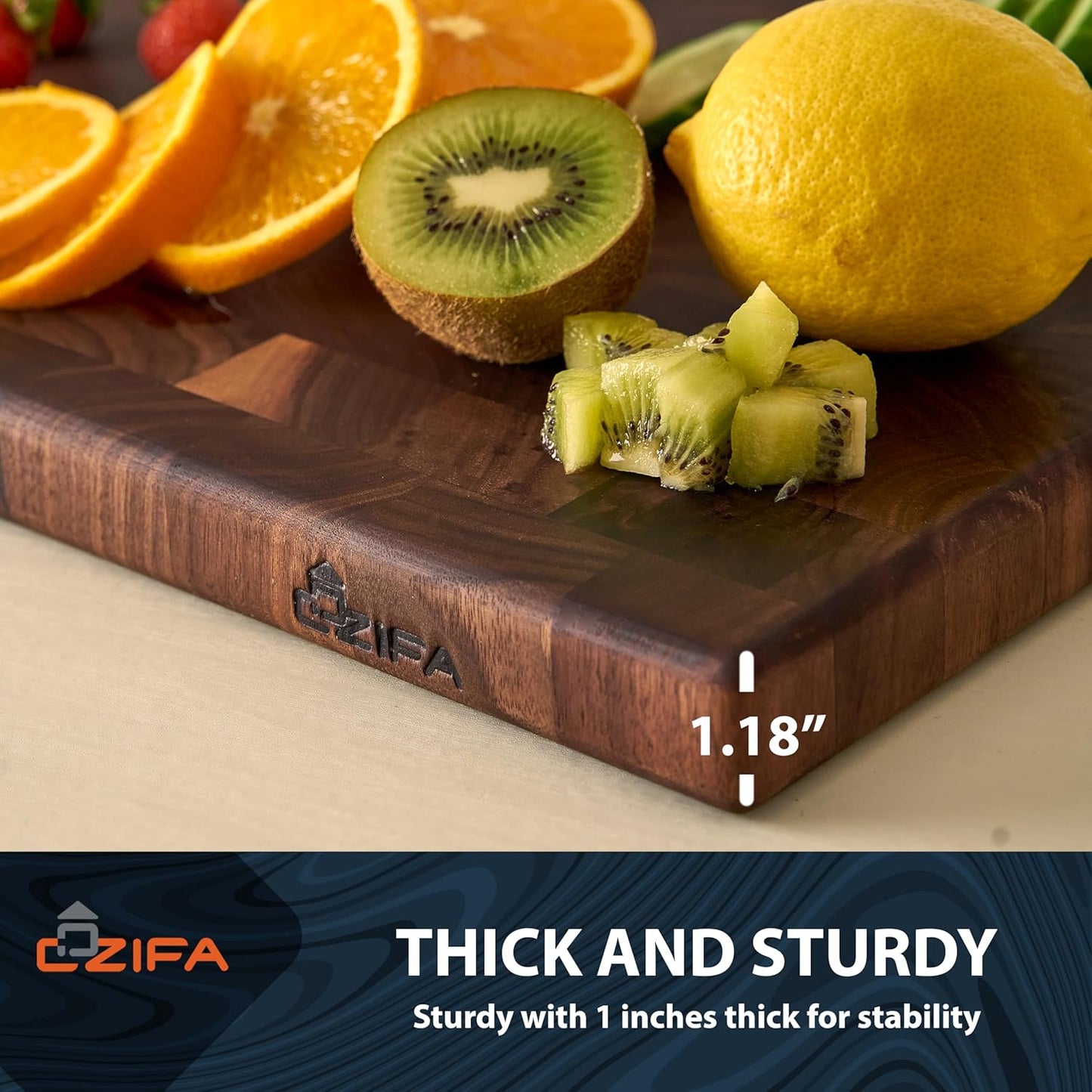 American Dark Walnut Wood Cutting Board Large, Square 14x14 x1.2in for Kitchen and End Grain Butcher Block Finished with Linseed Oil, Beeswax, Carnauba wax & Lemon Oil