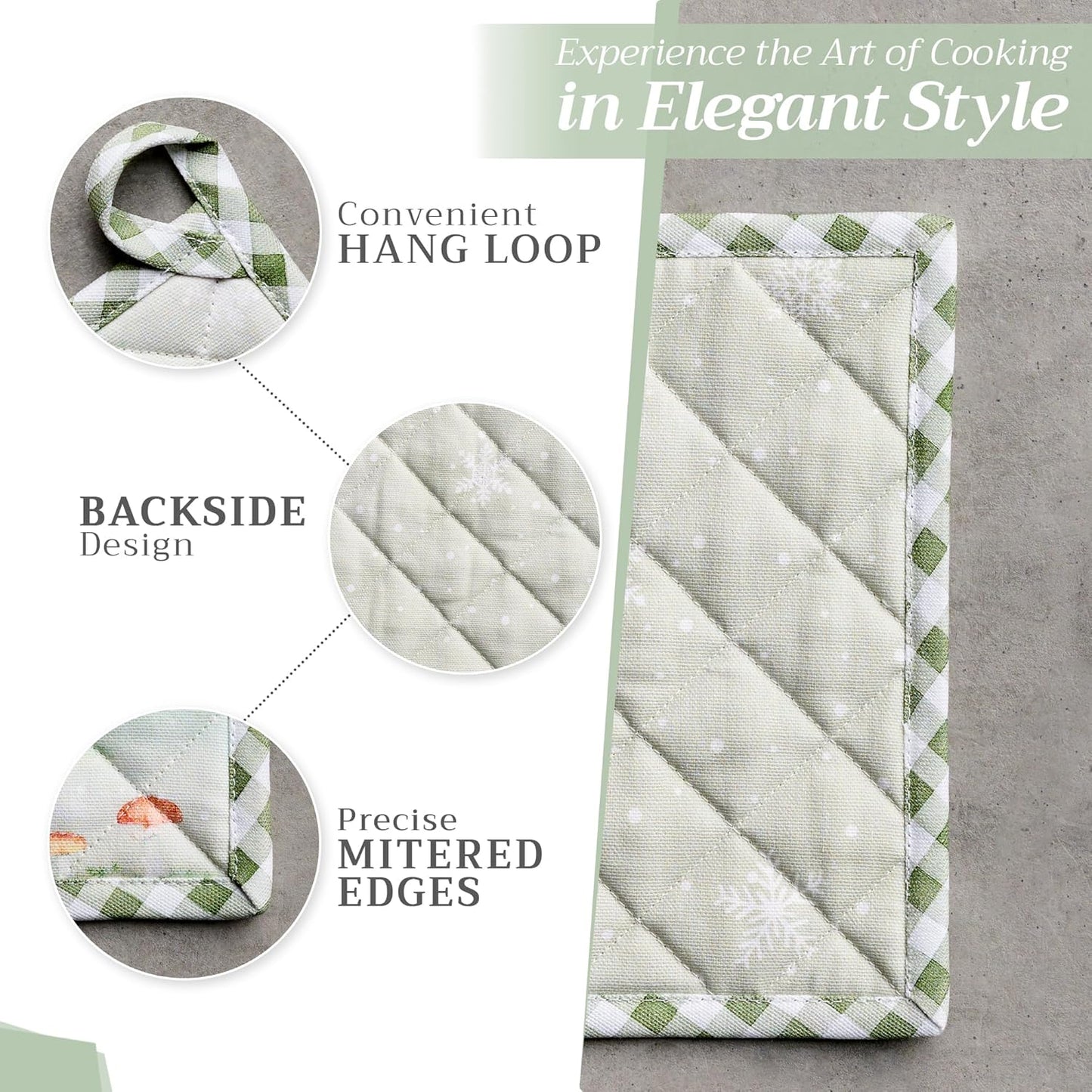 Maison d' Hermine Pot Holders Set 100% Cotton Heat Resistant Potholders 8" x 8" Hot Pads with Loop BBQ, Cooking, Baking, Grilling, Kitchen, Handling Hot Pans (Pack of 2, Winter Mornings)