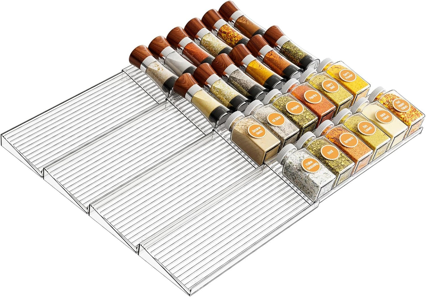 Yieach 8 Pack Adjustable In Drawer Spice Organizer - Expandable From 11'' to 22'' - Acrylic Drawer Seasoning Organizer,Clear Spice Organization Tray for Cabinet Drawers Condiment,Nail Polish and Jar