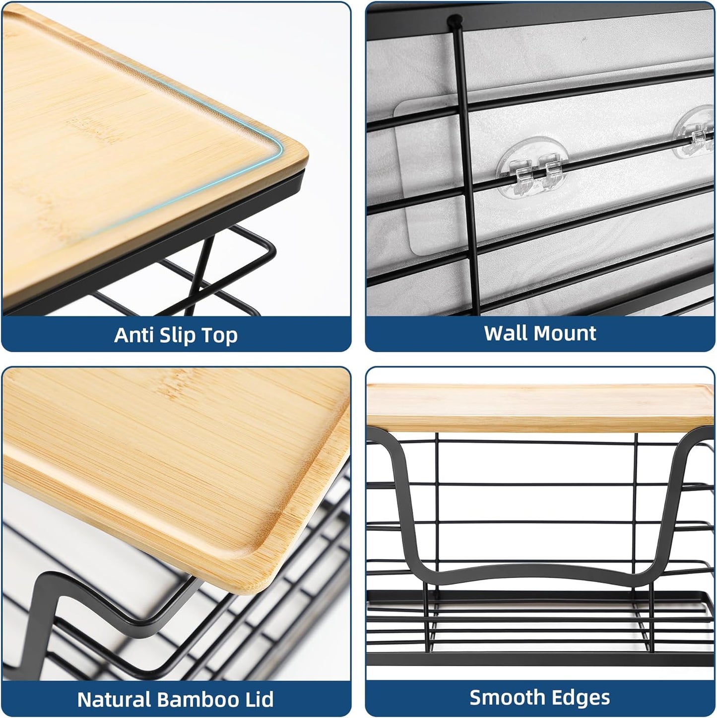 Trash Bag Dispenser Holder for Kitchen 2 Pack Laundry Room Trash Bag Holder Wall Mount Garbage Bag Dispenser Stackable Roll Holder with Bamboo Top for Countertop, Under Sink