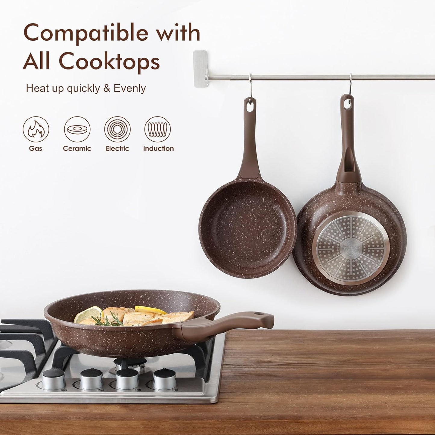 SENSARTE Nonstick Frying Pan Skillet, Omelette Pan, Healthy Stone Cookware Chef's Pan, PFOA Free, Toffee Brown (12.5 Inch)