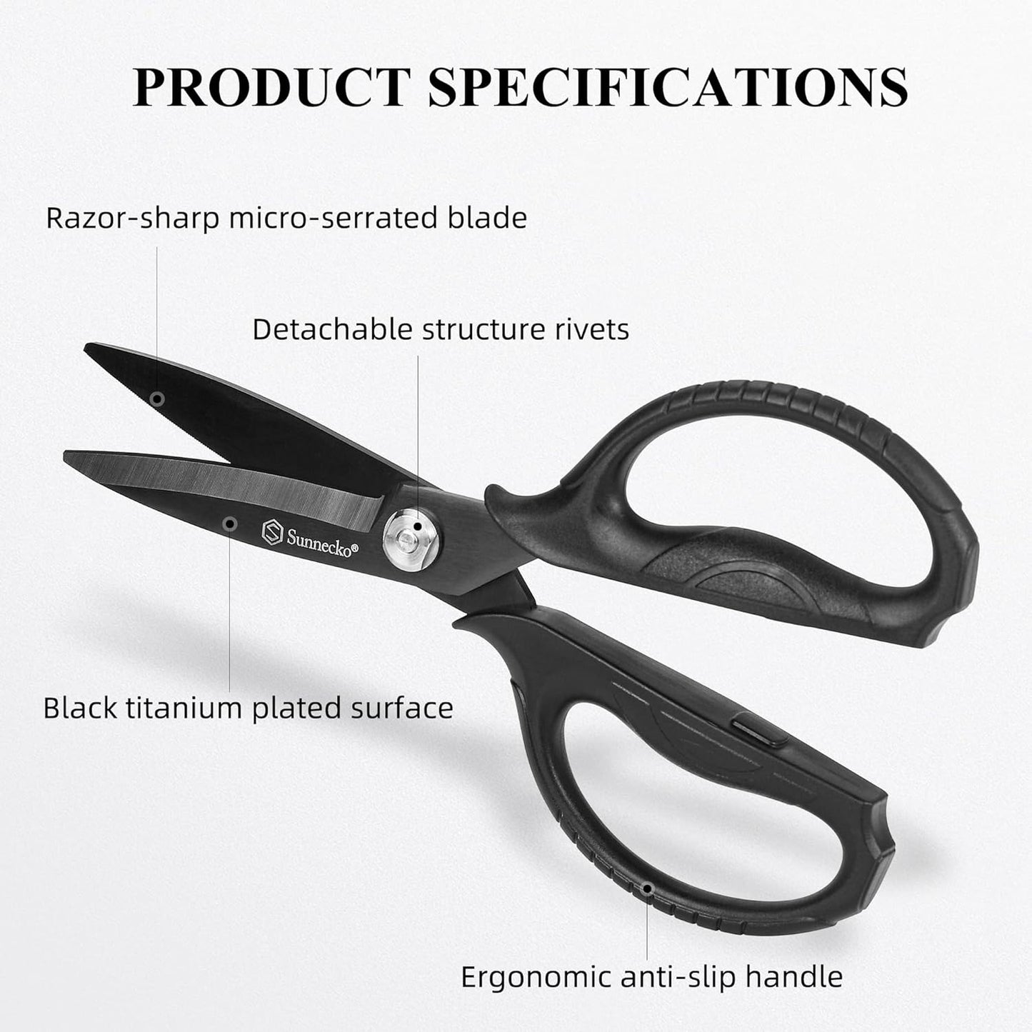 Sunnecko Kitchen Scissors All Purpose Heavy Duty Scissors Titanium Coated, Kitchen Shears for Food, Micro Serrated with Detachable Blades