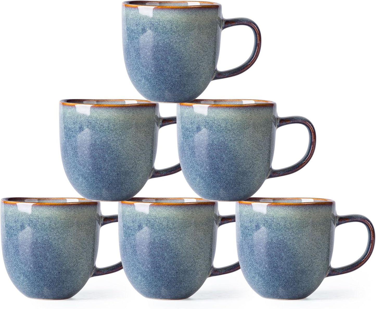 AmorArc 12oz Coffee Mugs, Ceramic Coffee Mugs set of 6 for Man, Woman, Dad, Mom, Modern Coffee Mugs with handle for Latte/Cappuccino/Milk/Cocoa. Dishwasher&Microwave Safe, Ceylon Blue