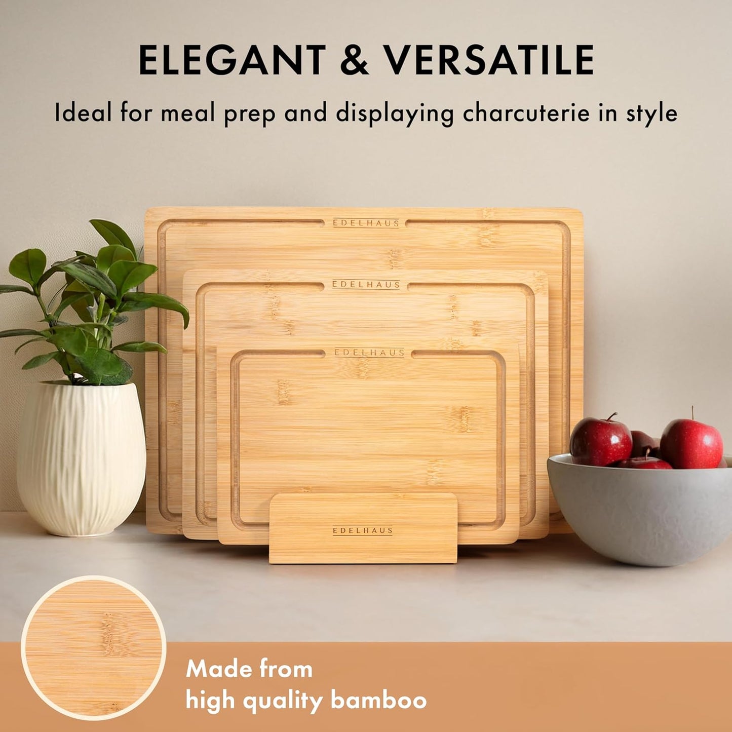 Bamboo Wooden Cutting Boards for Kitchen, Cutting Board Set of 3, Chopping Boards with Juice Groove for Meat, Cheese & Vegetables - Durable, Double sided wood cutting board with serving Compartments