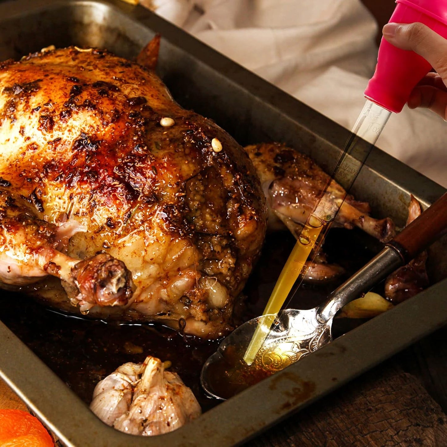 Nylon Heat-resistant Turkey Baster Cooking Set Includes Meat Baster, 1 Silicone Basting Brush and 2 Cleaning Brush for BBQ Grill Baking Kitchen Cooking (7 Pieces, Multicolor)