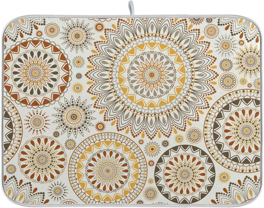 Mandala Ethnic Bohemian Ornament Dish Drying Mat for Kitchen Counter Absorbent Microfiber Drying Pad, Large 18x24 in, Reversible Drainer Mats