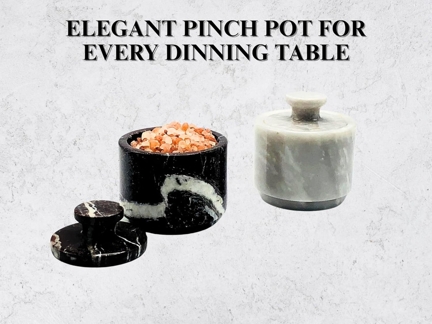Premium Marble Salt Cellar with Lid 2 Pack | 3.5 oz Kitchen Storage Container | Elegant Cooking Salt Box | Spice Jar Keeper for Counter (White Black Zebra)