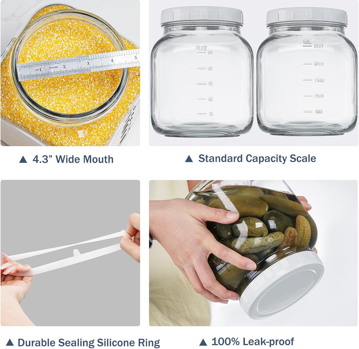 2 Pack 0.8 Gallon Glass Jar With Lid, 102 Oz Wide Mouth Mason Jars, Clear Glass Storage Jars With 2 Scale Marks, Canning Jars For Pickling, Rice, Sugar, Flour, Pasta