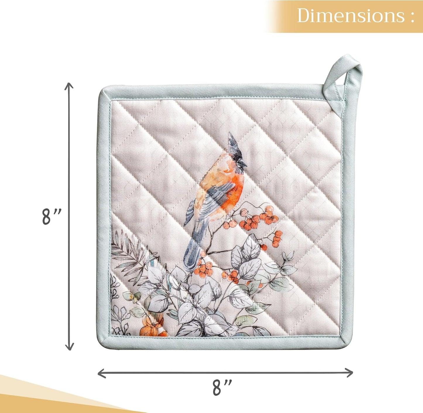 Maison d' Hermine Pot Holders 100% Cotton Heat Resistant Potholders 8" x 8" Hot Pads with Loop BBQ, Cooking, Baking, Grilling, Kitchen, Handling Hot Pans (Pack of 1, Whitish Shabby Chique)