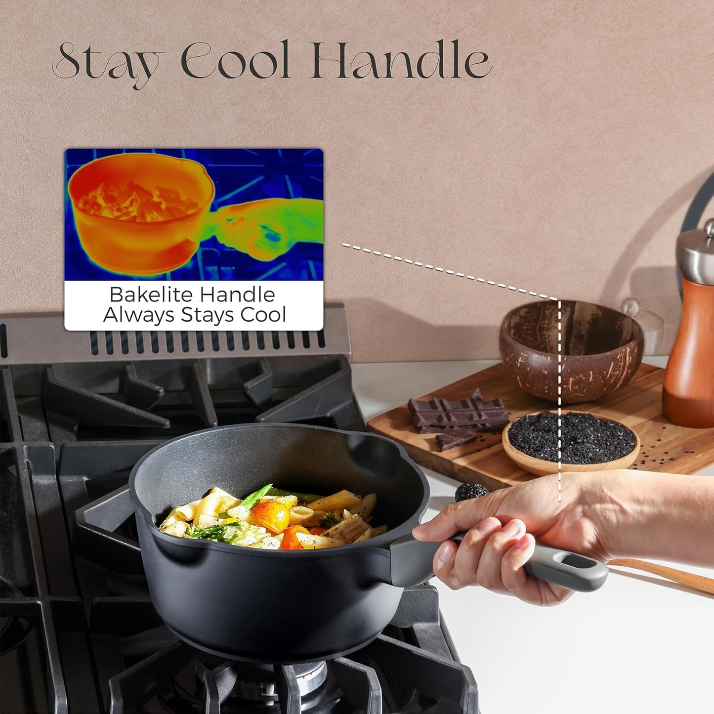 PRICUSIS Nonstick Saucepan with Lid, 2.7 Quart Non Toxic Pot with Pour Spouts, Full Coated, 100% Dishwasher Safe, Induction Compatible & Oven Safe, PTFE & PFOA Free, Black Sesame