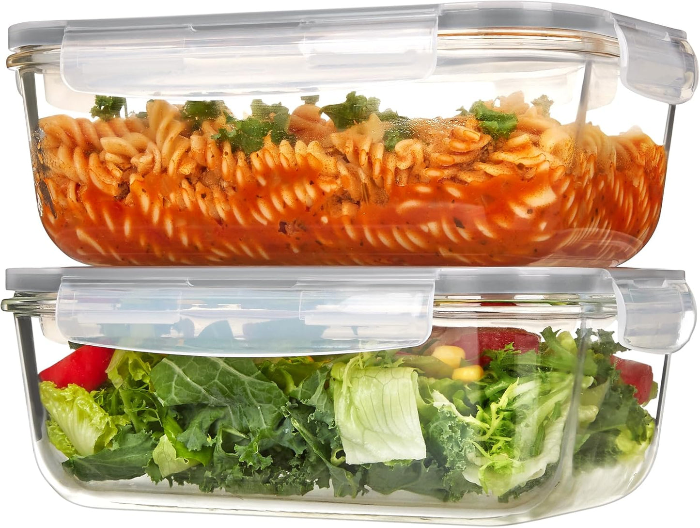 Vtopmart 2Pack 1860ml/ 63oz Large Glass Storage Containers with Lids, Meal Prep Food Container Set with Snap Airtight Lid for Baking, Microwave, Oven, Leak Proof, for Freezer, Dishwasher, Grey