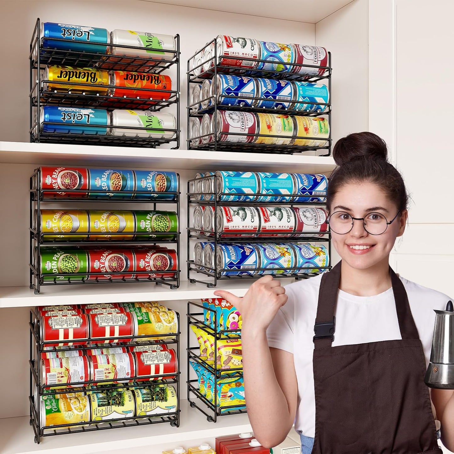 SUFAUY 3 Tier Can Organizer for Pantry, Holds 36 Cans for Cabinet Storage or Kitchen Shelves, 12" d X 16.5" w X 14" h, Black