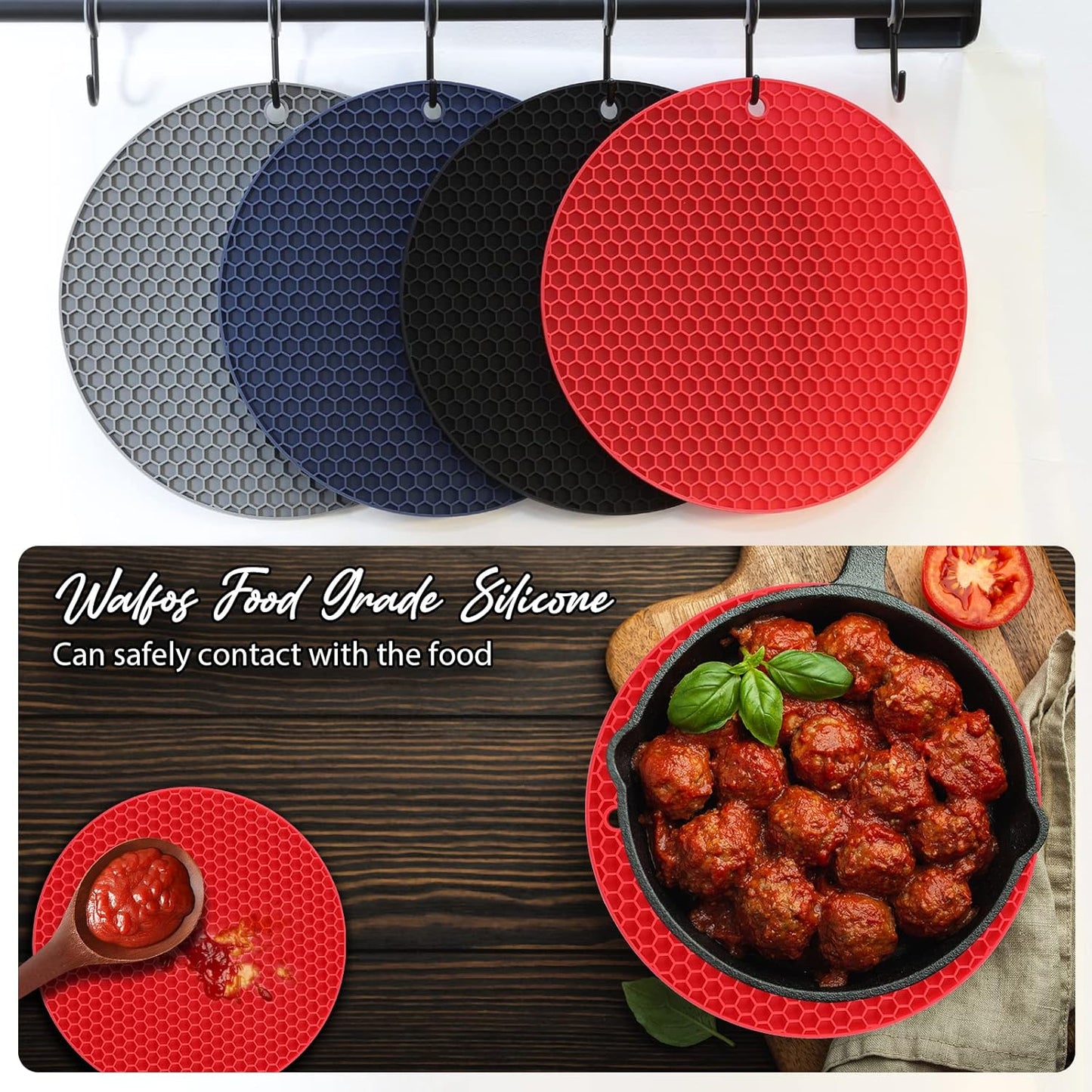 Joyhalo Trivets for Hot Dishes - Hot Pads for Kitchen, Silicone Pot Holders for Hot Pots and Pans, Silicone Mats for Kitchen Countertops, Table, Flexible Easy to Wash and Dry, Grey